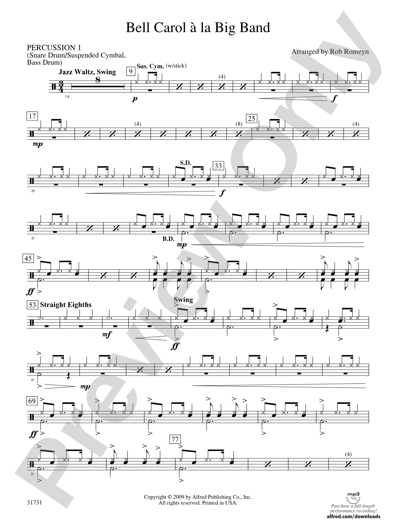Bell Carol a la Big Band: 1st Percussion