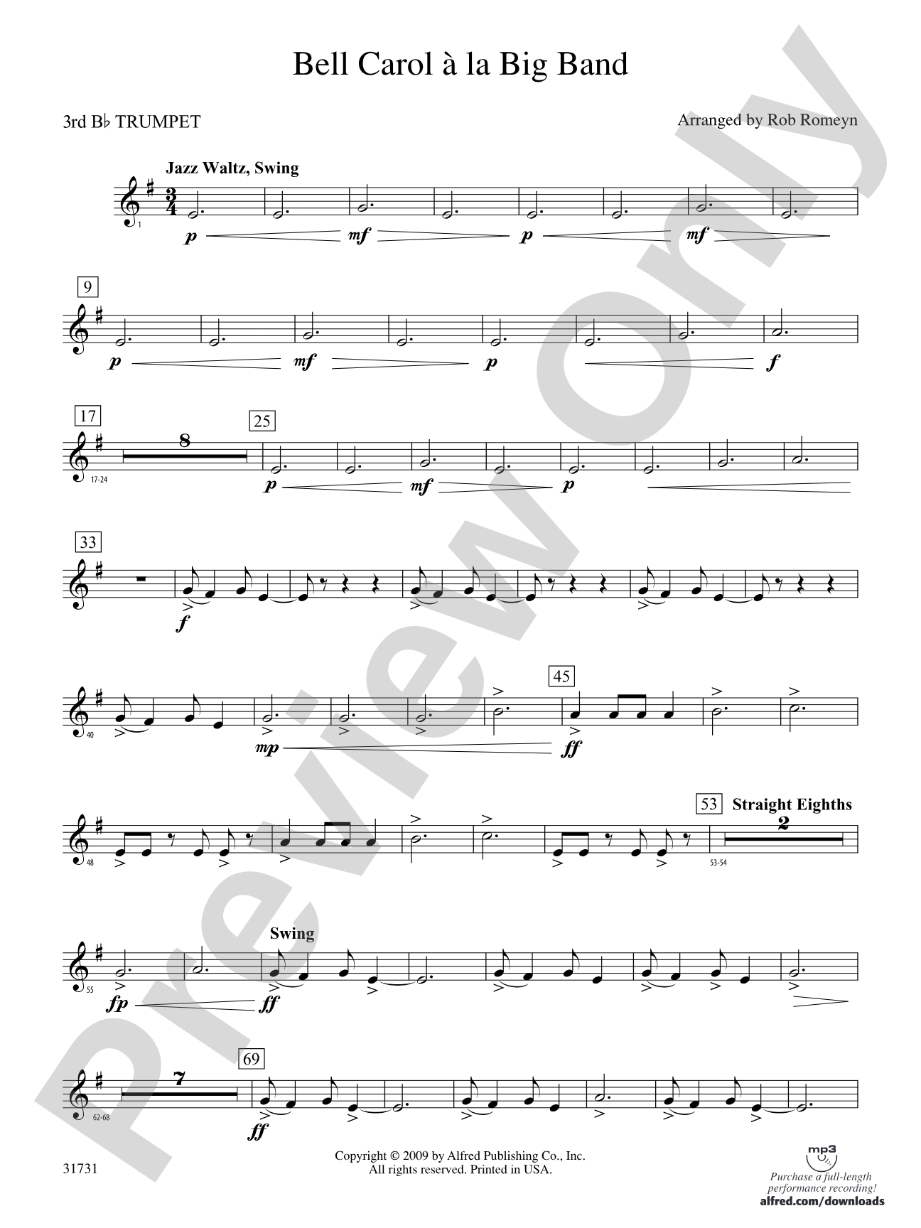 Bell Carol a la Big Band: 3rd B-flat Trumpet
