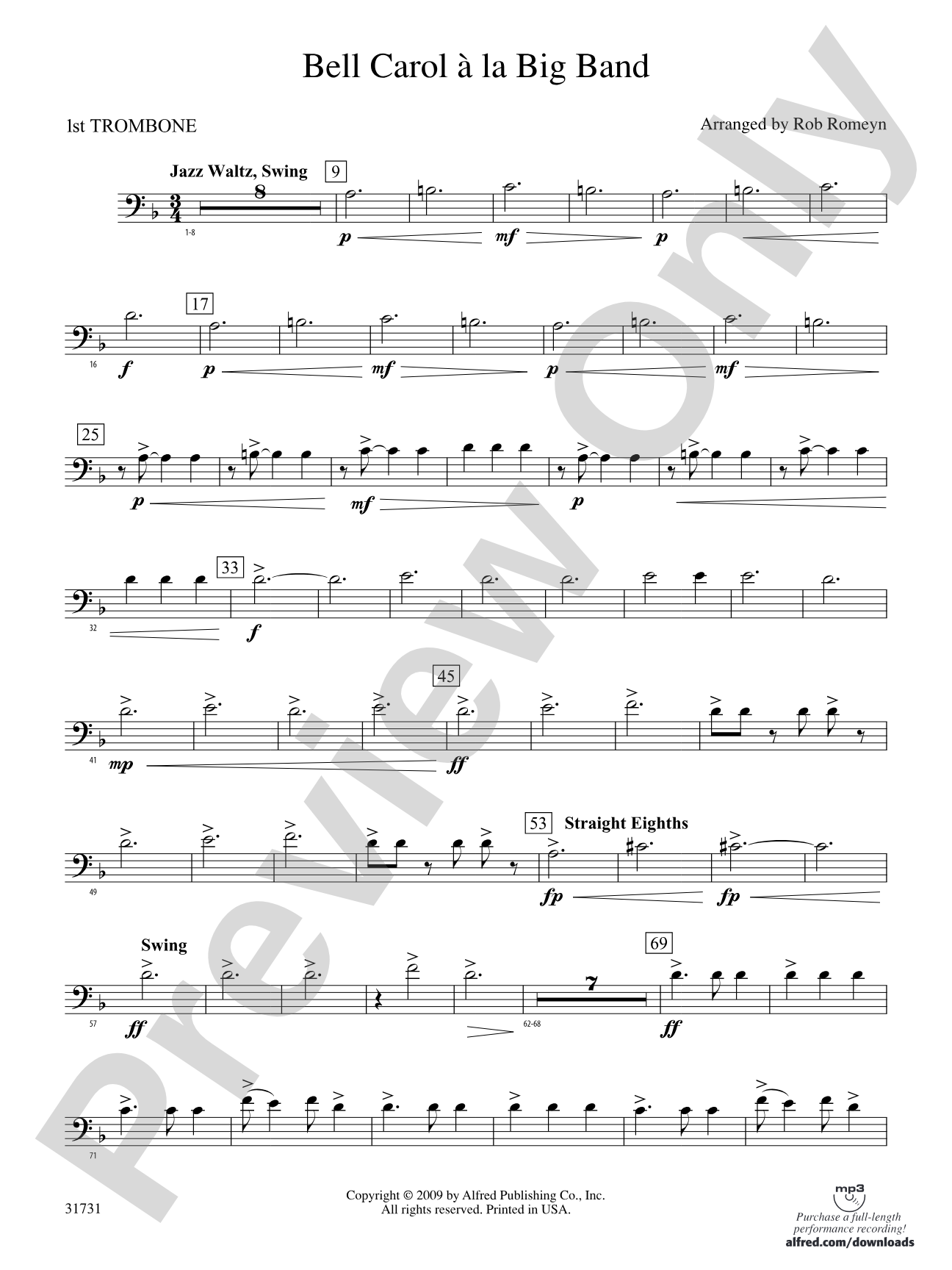Bell Carol a la Big Band: 1st Trombone