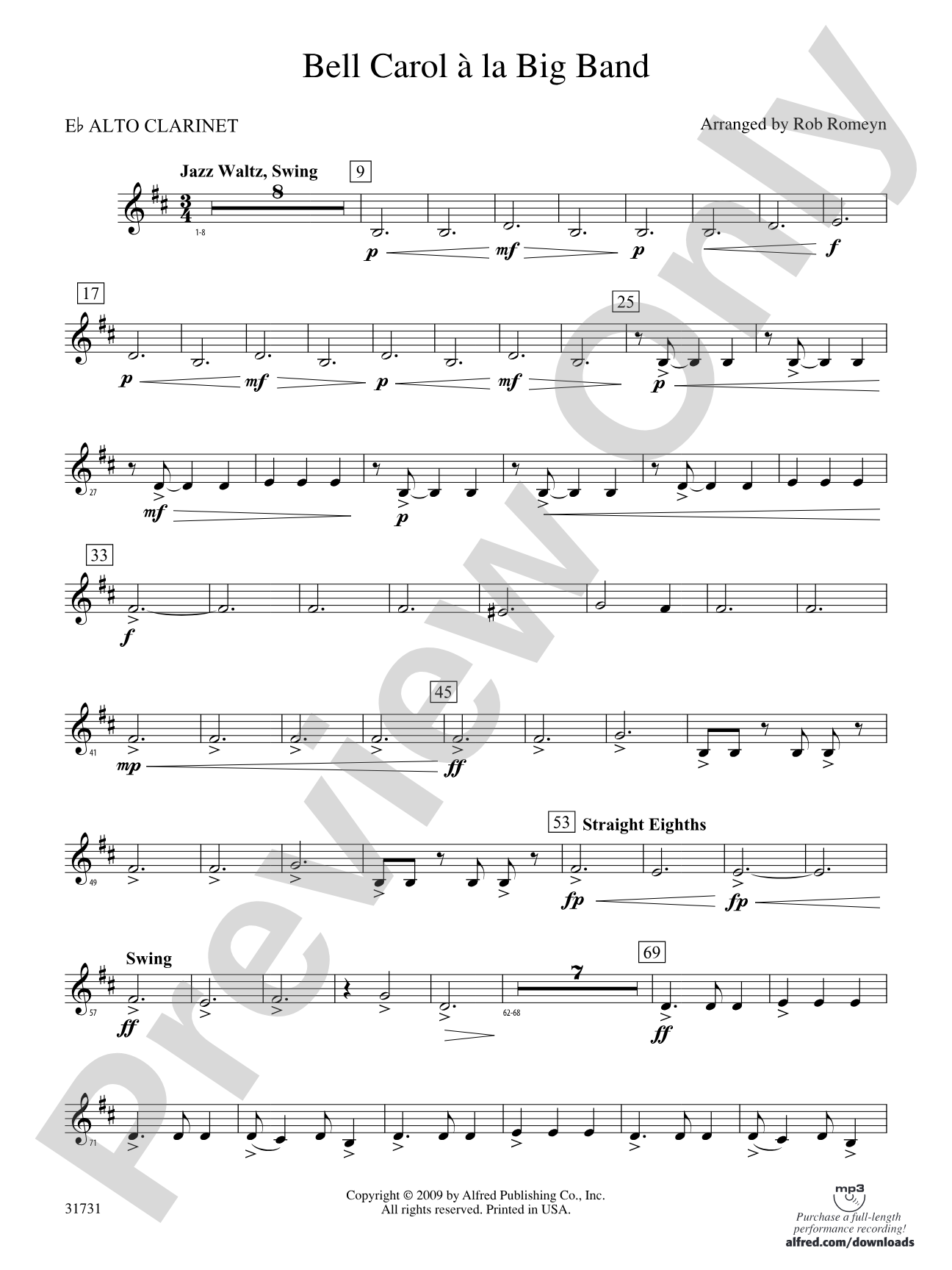 Bell Carol a la Big Band: (wp) E-flat Alto Clarinet