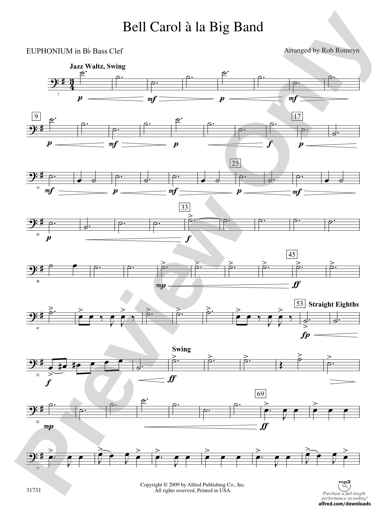 Bell Carol a la Big Band: (wp) B-flat Baritone B.C.