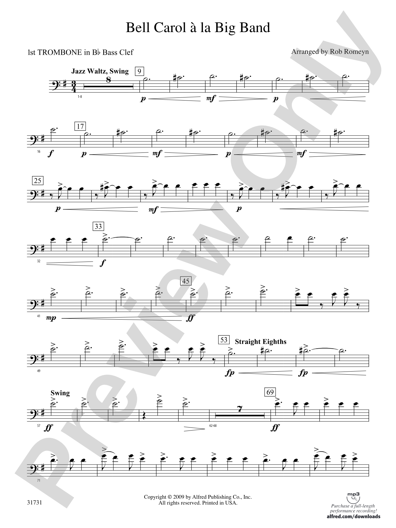 Bell Carol a la Big Band: (wp) 1st B-flat Trombone B.C.
