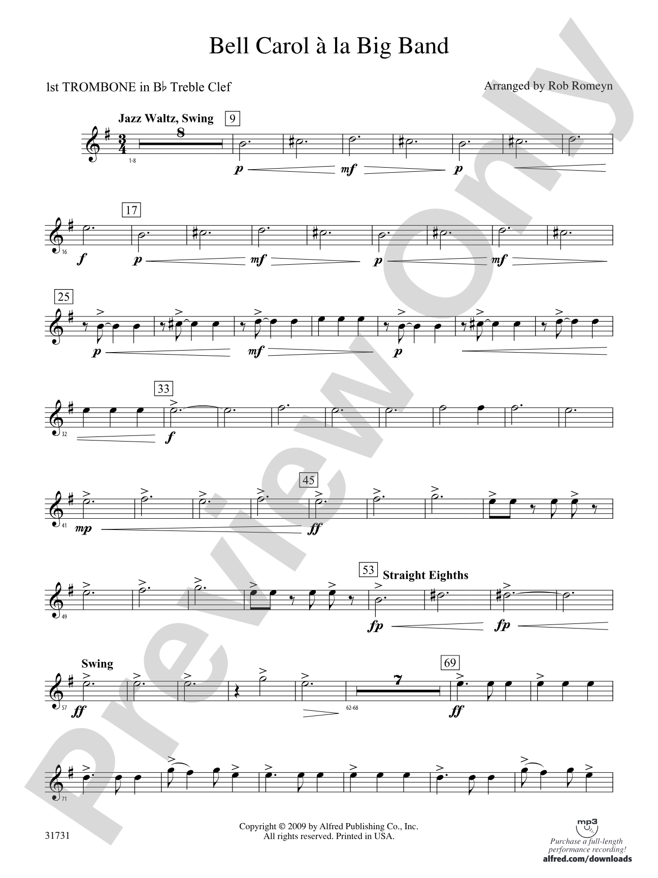 Bell Carol a la Big Band: (wp) 1st B-flat Trombone T.C.