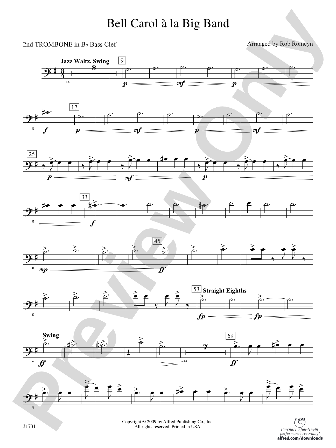 Bell Carol a la Big Band: (wp) 2nd B-flat Trombone B.C.