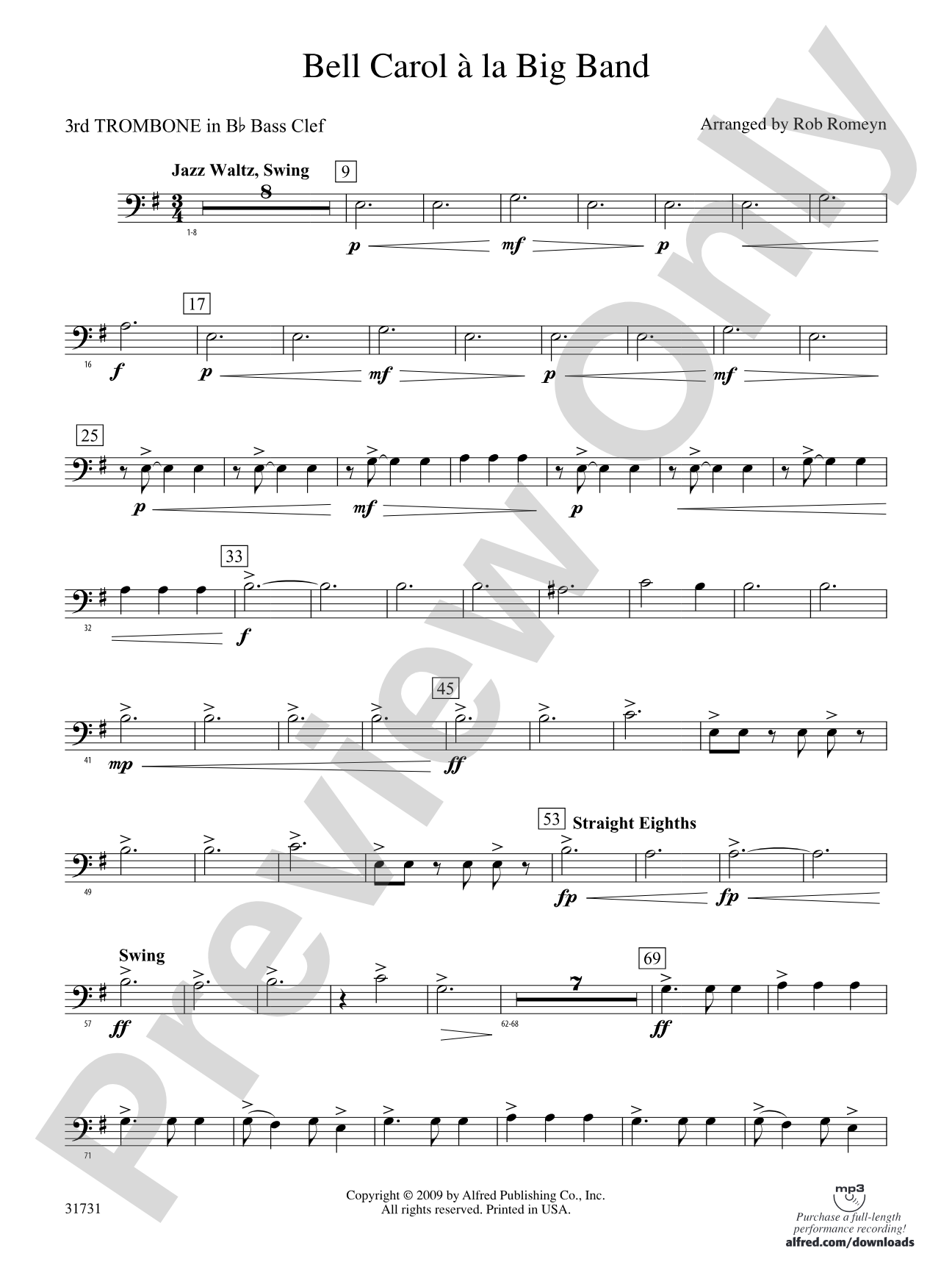 Bell Carol a la Big Band: (wp) 3rd B-flat Trombone B.C.