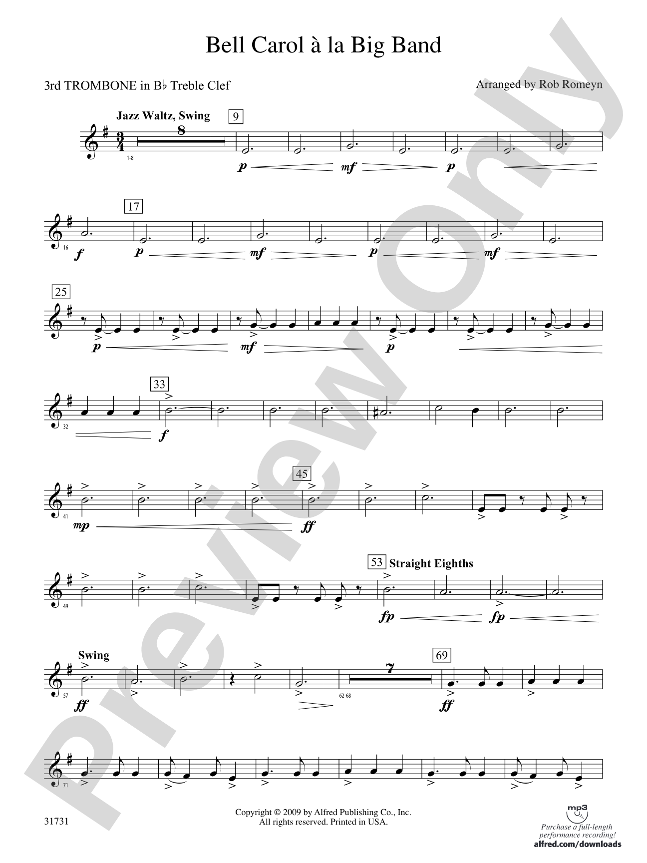 Bell Carol a la Big Band: (wp) 3rd B-flat Trombone T.C.
