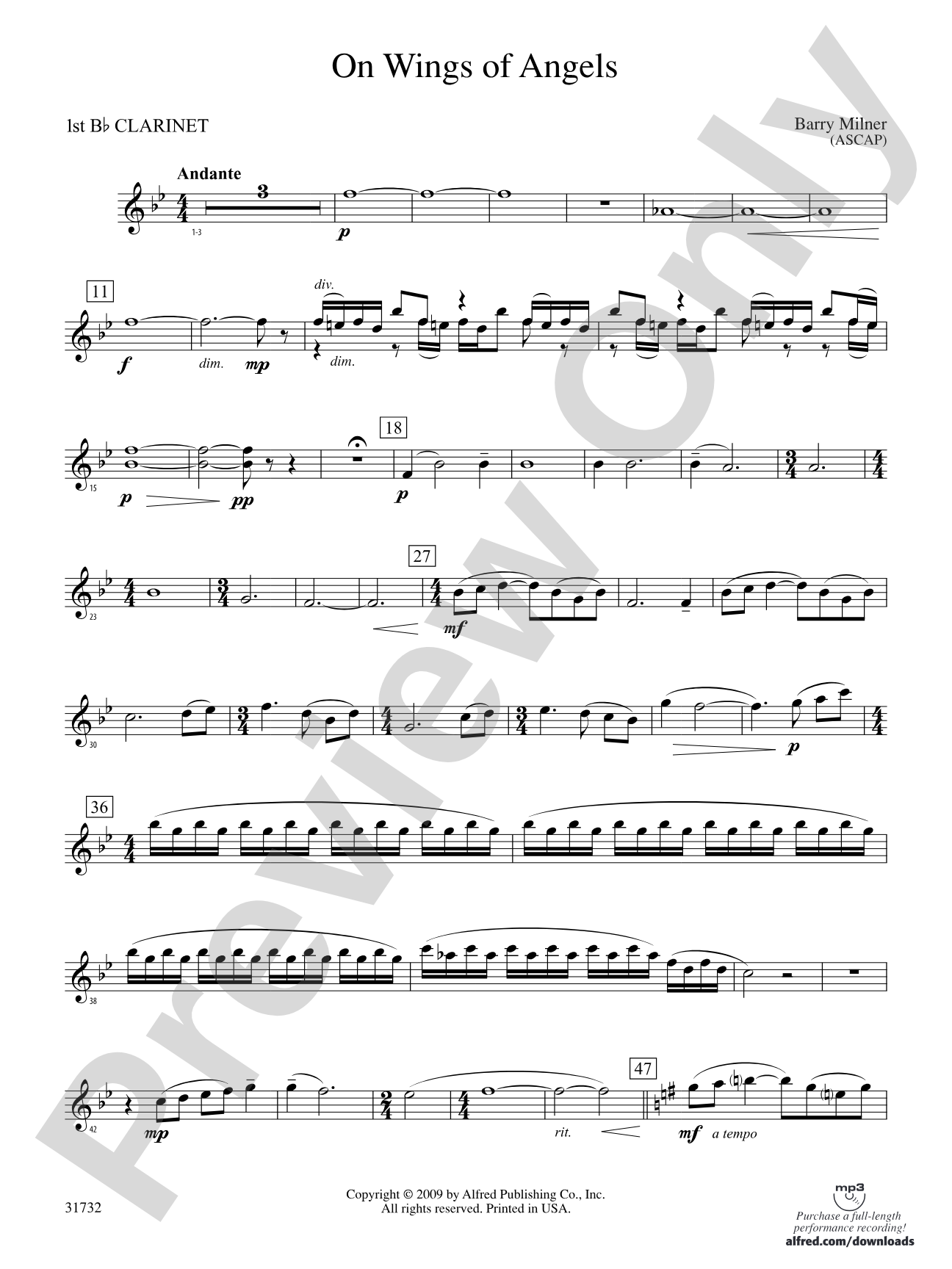 On Wings of Angels: 1st B-flat Clarinet