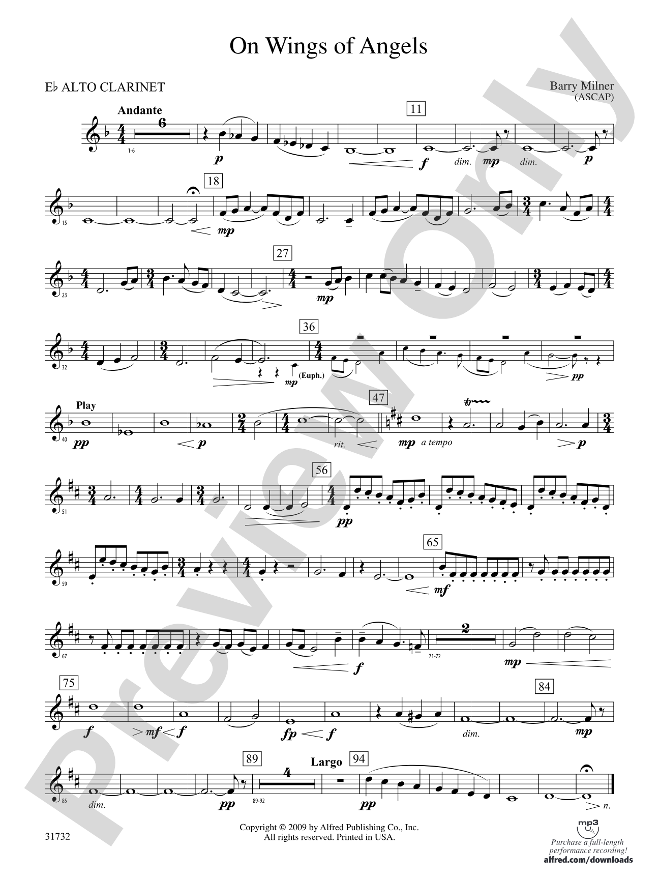 On Wings of Angels: (wp) E-flat Alto Clarinet