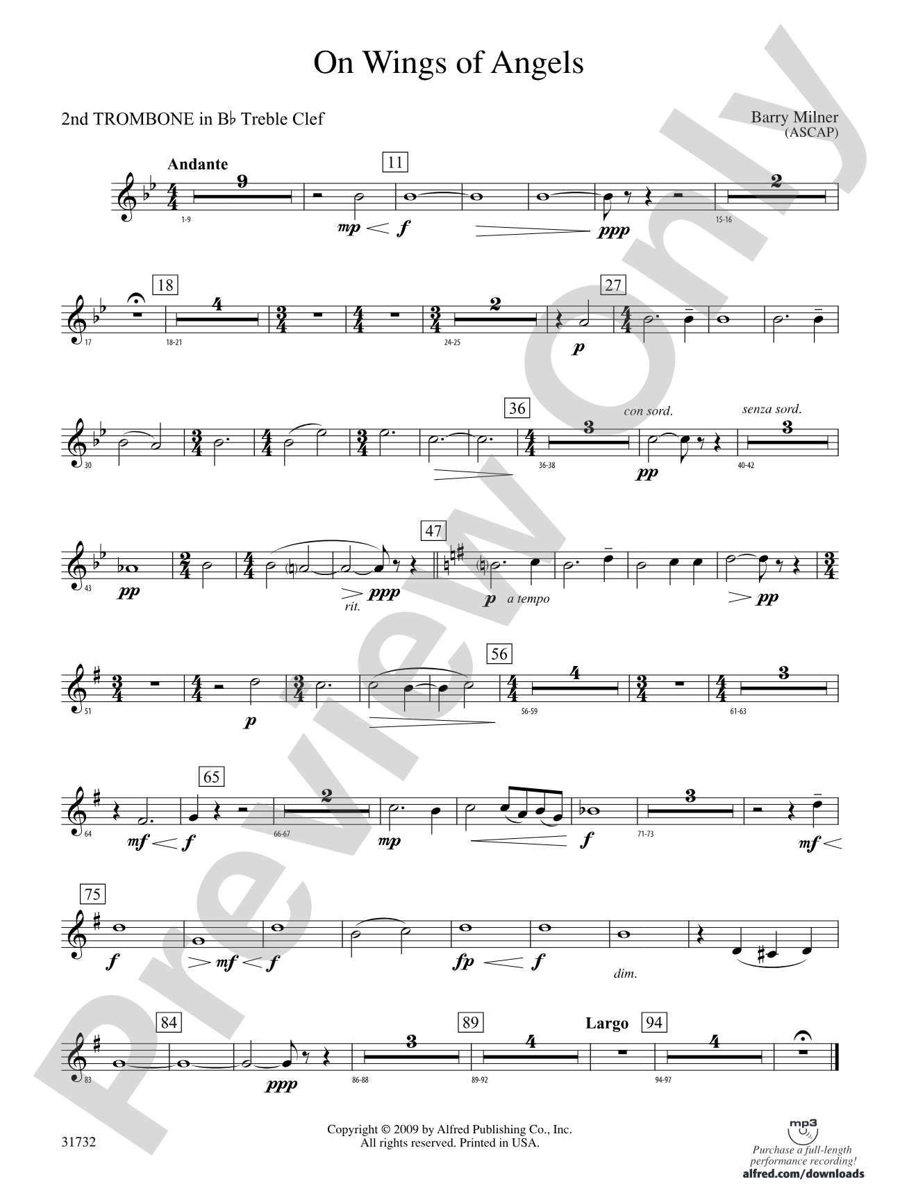 On Wings of Angels: (wp) 2nd B-flat Trombone T.C.