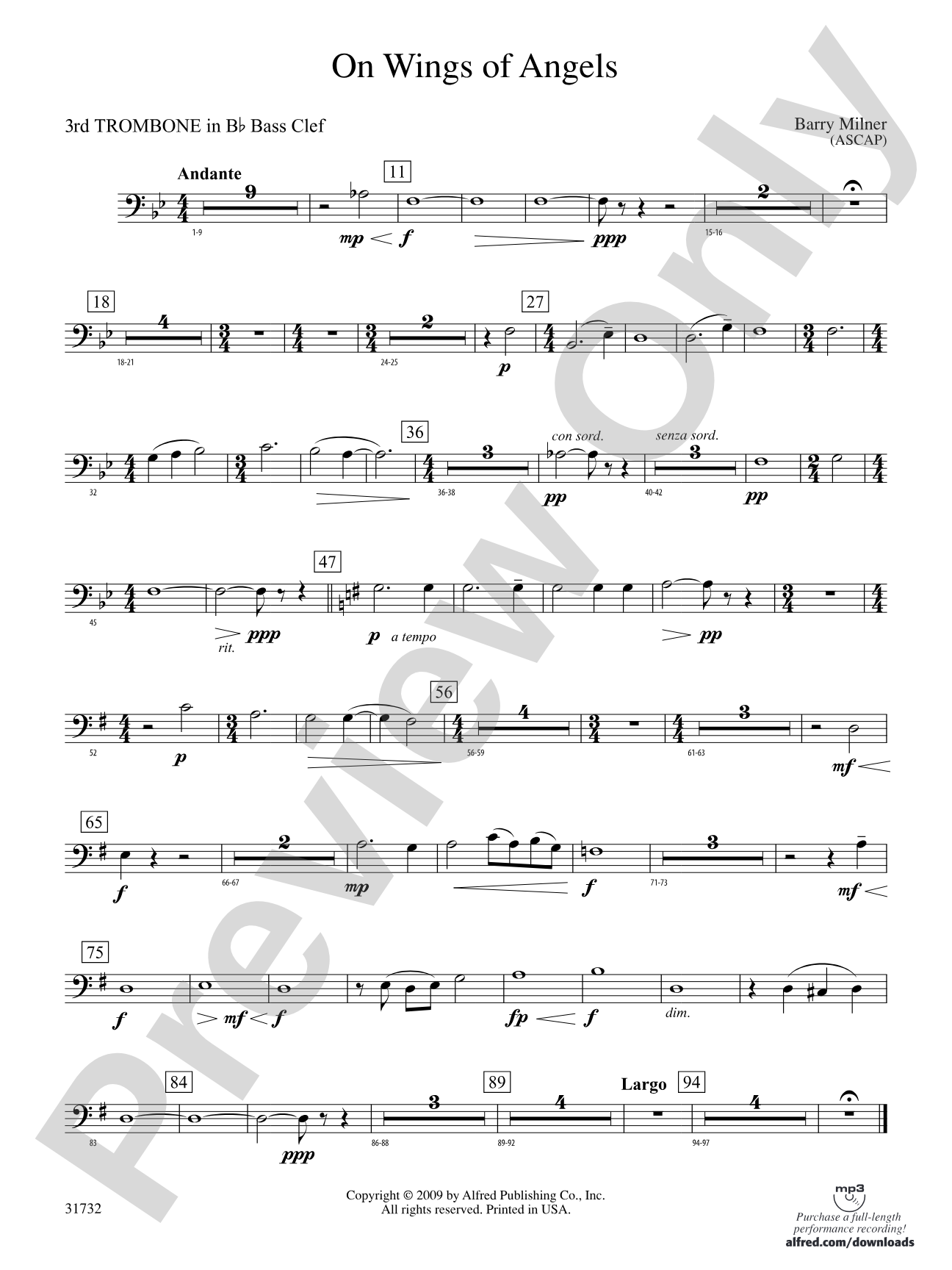 On Wings of Angels: (wp) 3rd B-flat Trombone B.C.