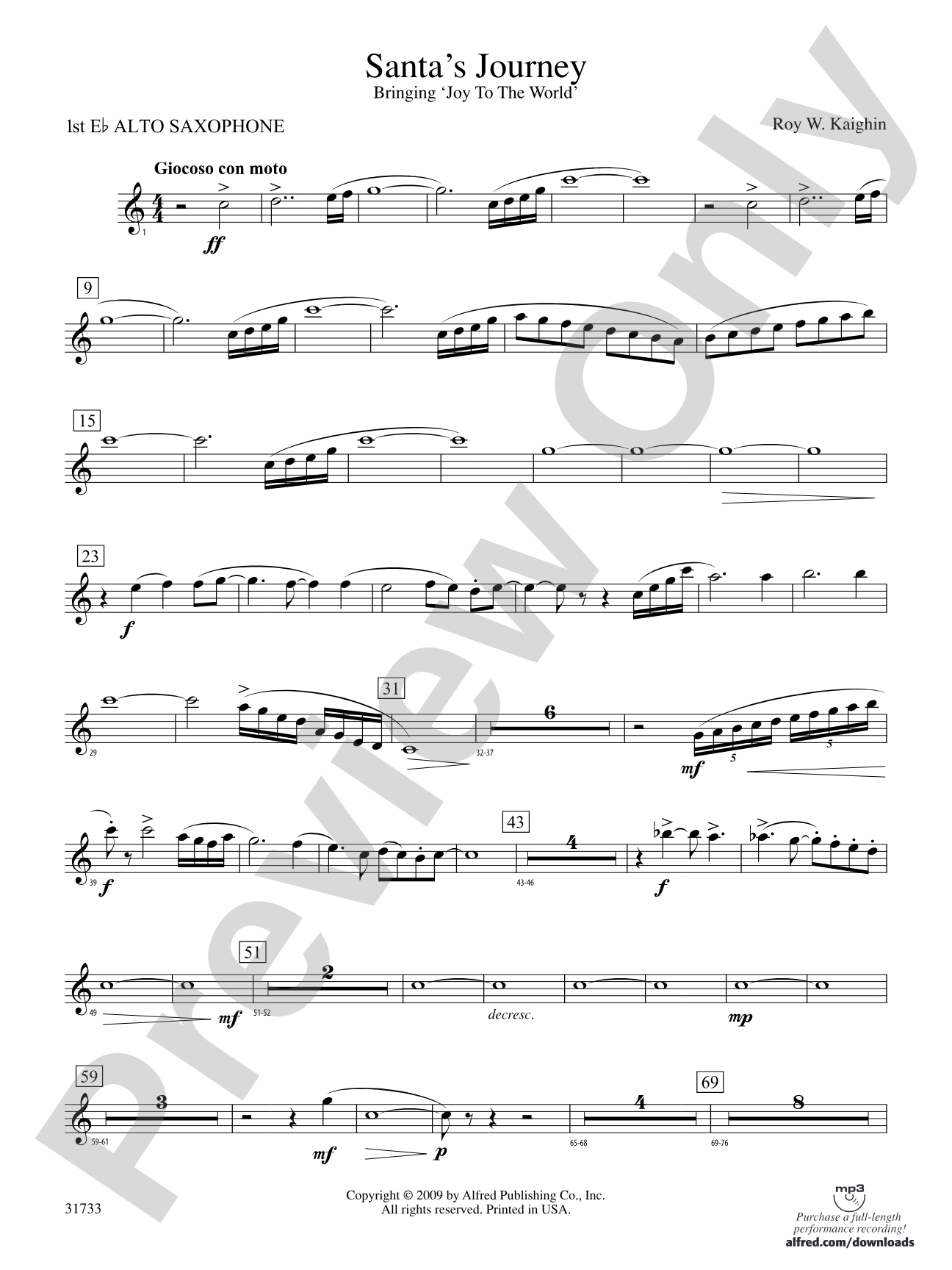 Santa's Journey (Bringing "Joy to the World"): E-flat Alto Saxophone