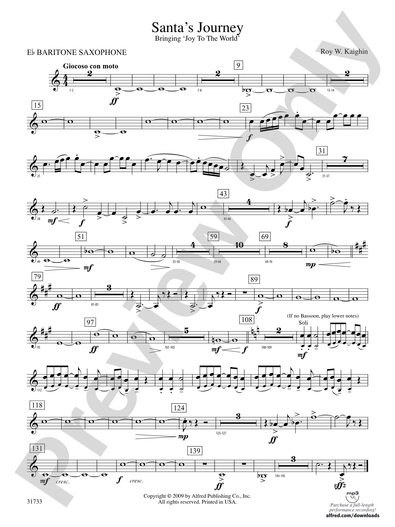 Santa's Journey (Bringing "Joy to the World"): E-flat Baritone Saxophone