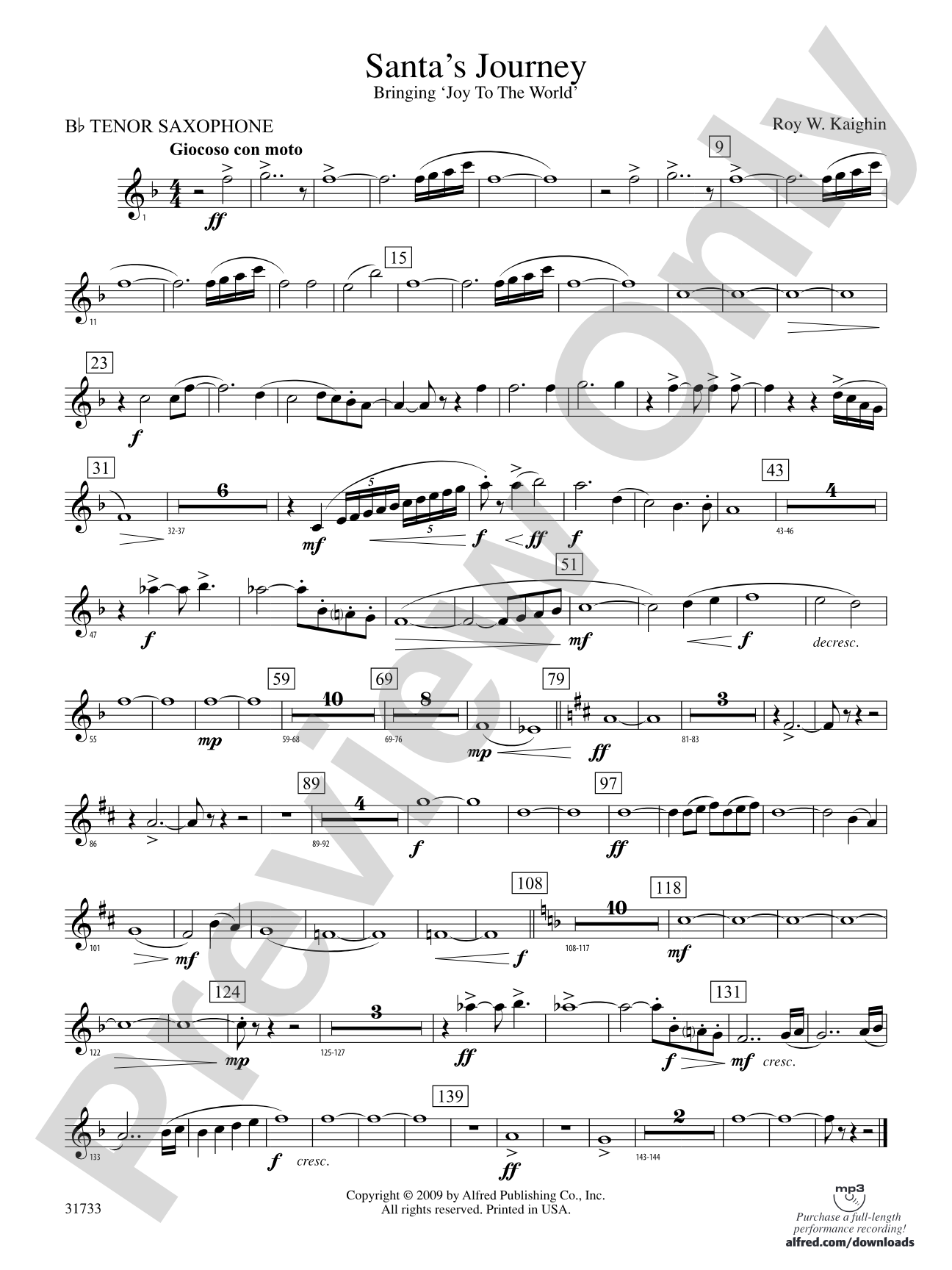 Santa's Journey (Bringing "Joy to the World"): B-flat Tenor Saxophone