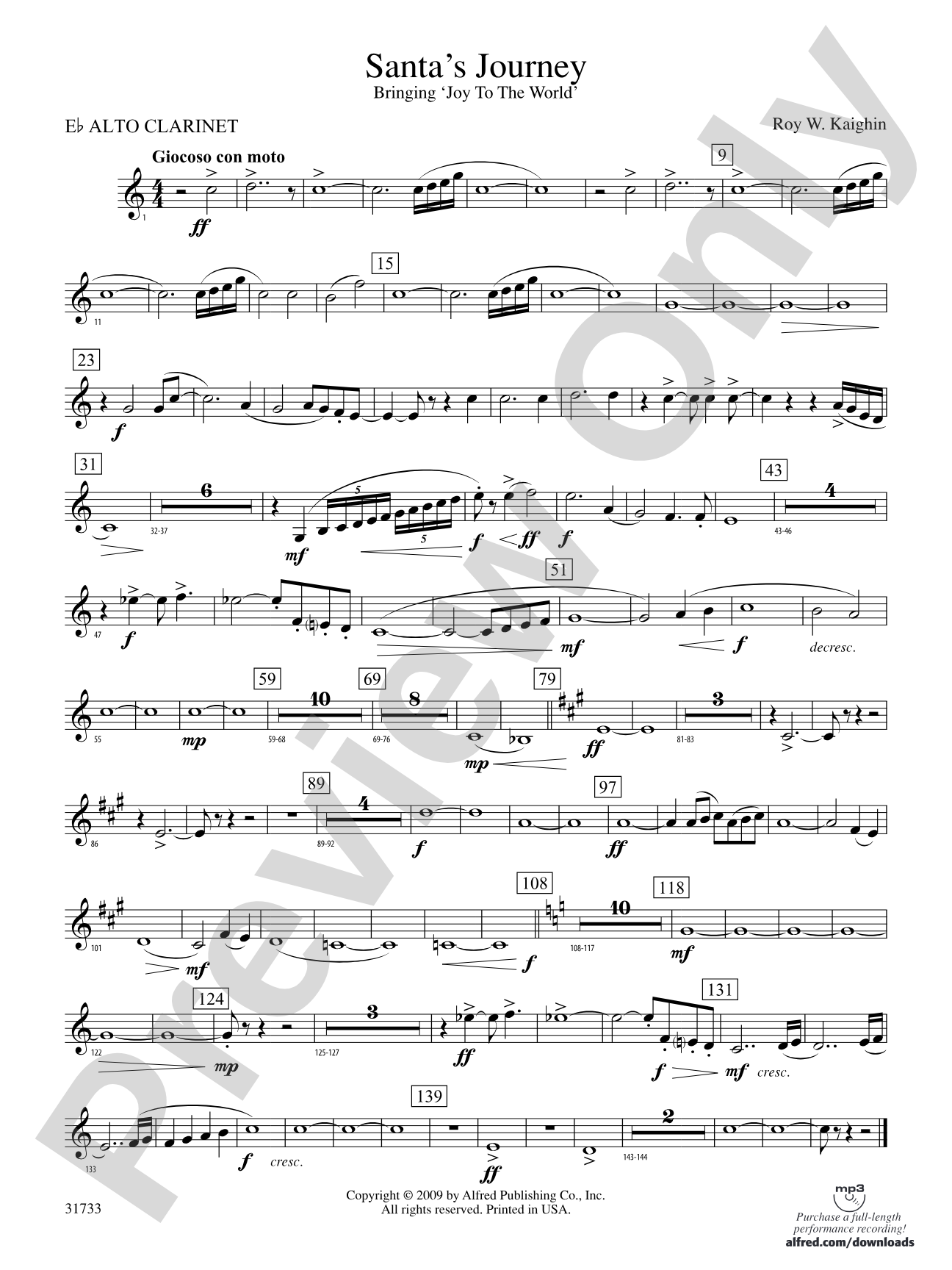 Santa's Journey (Bringing "Joy to the World"): (wp) E-flat Alto Clarinet