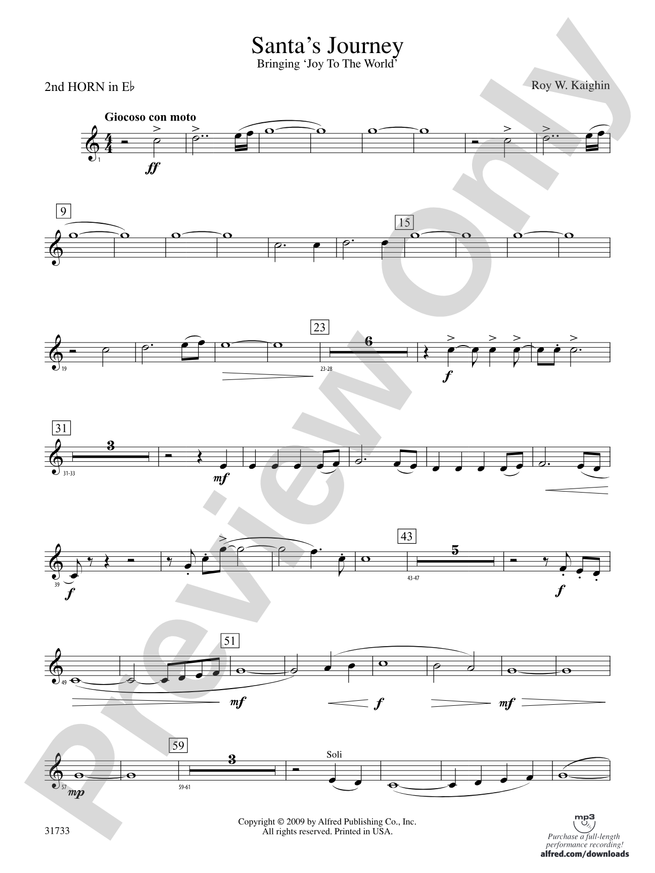 Santa's Journey (Bringing "Joy to the World"): (wp) 2nd Horn in E-flat