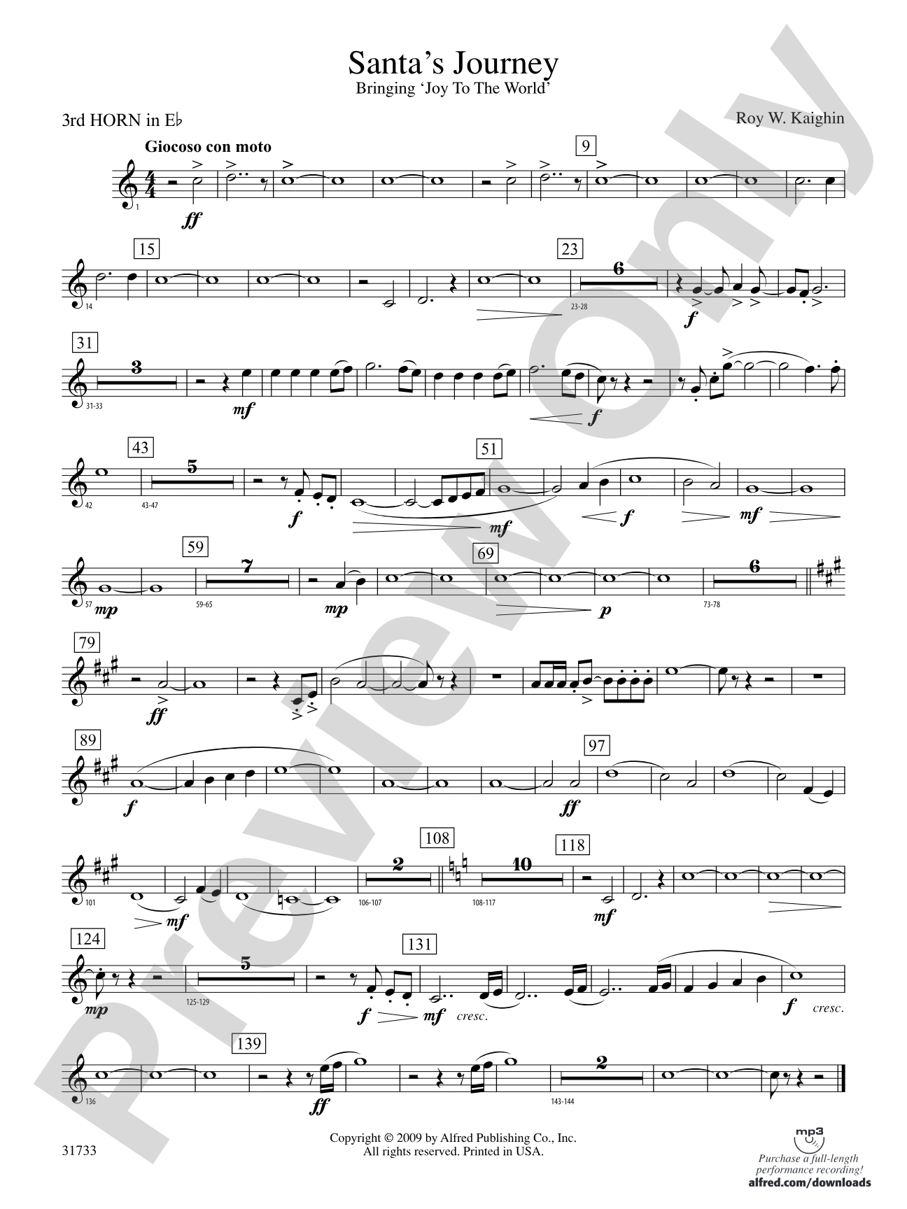 Santa's Journey (Bringing "Joy to the World"): (wp) 3rd Horn in E-flat