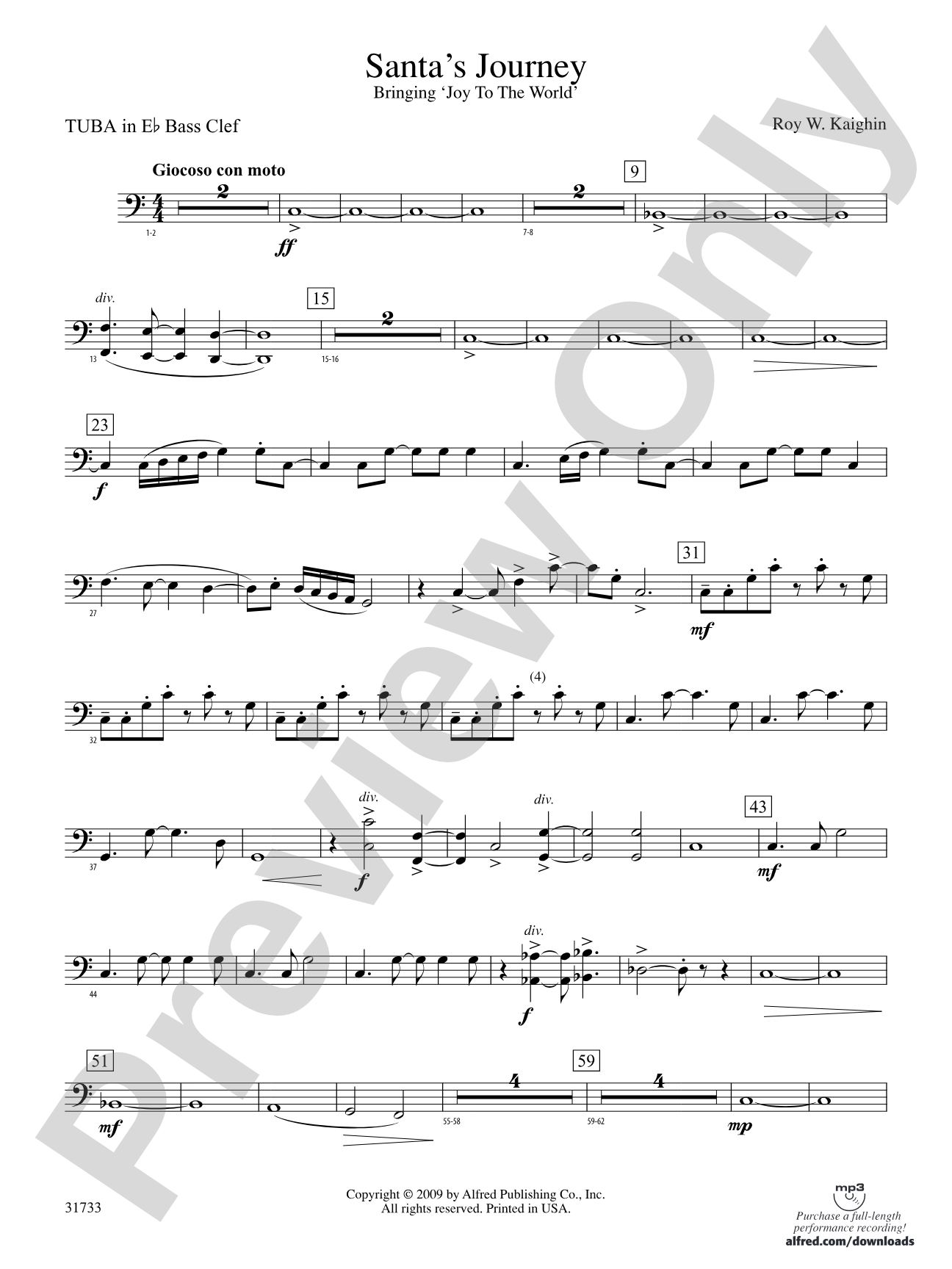 Santa's Journey (Bringing "Joy to the World"): (wp) E-flat Tuba B.C.