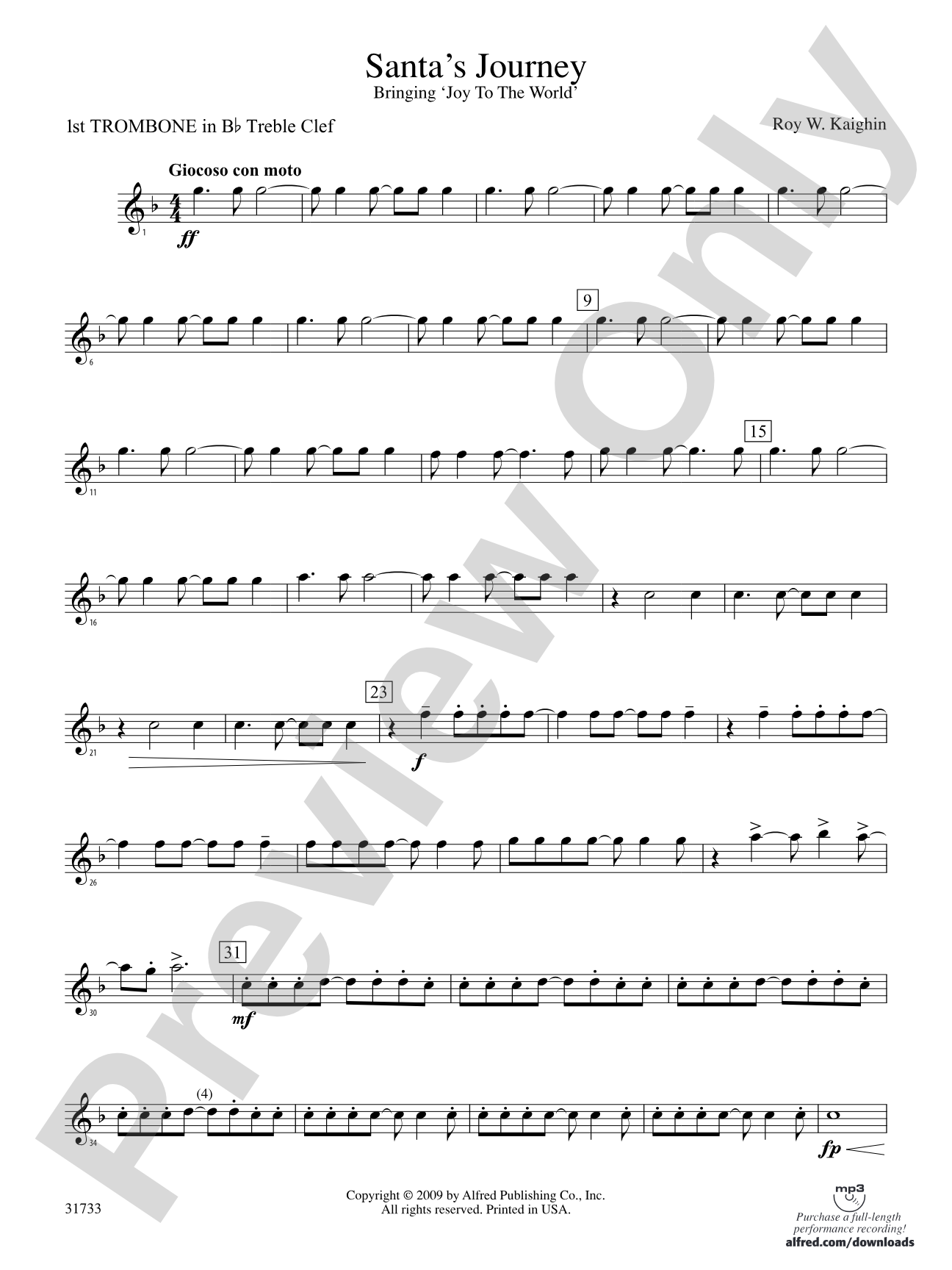 Santa's Journey (Bringing "Joy to the World"): (wp) 1st B-flat Trombone T.C.