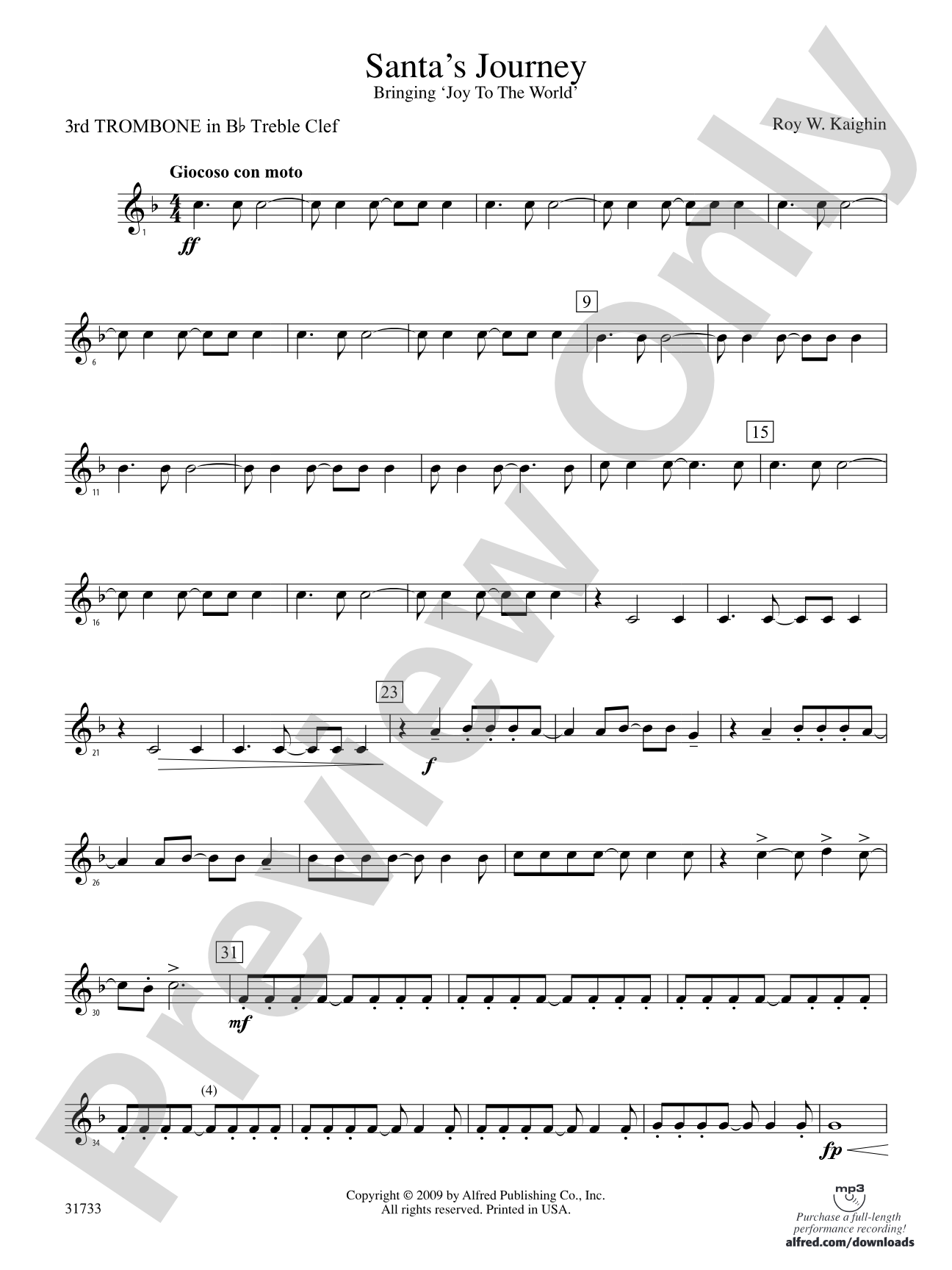 Santa's Journey (Bringing "Joy to the World"): (wp) 3rd B-flat Trombone T.C.