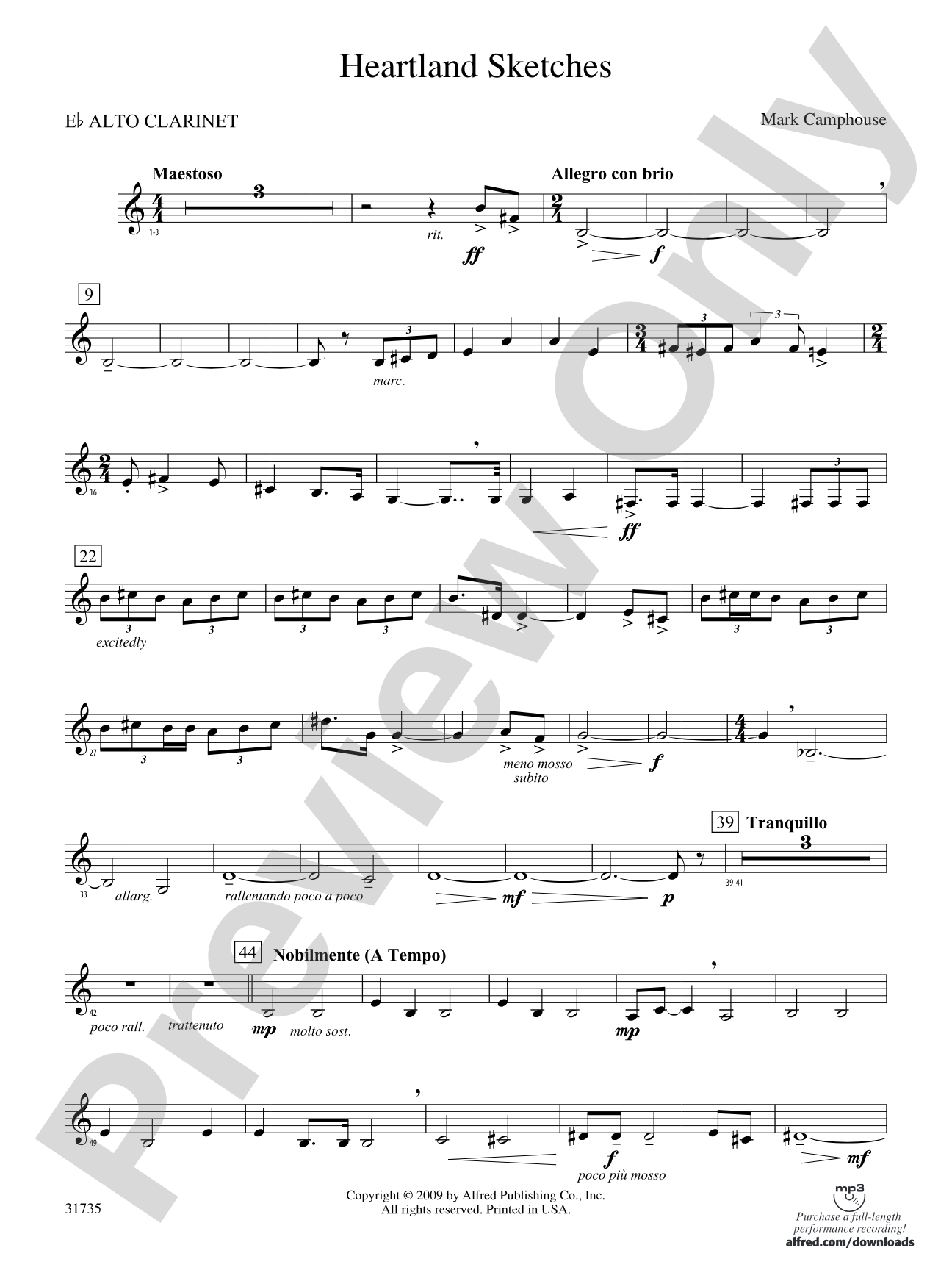 Heartland Sketches: (wp) E-flat Alto Clarinet