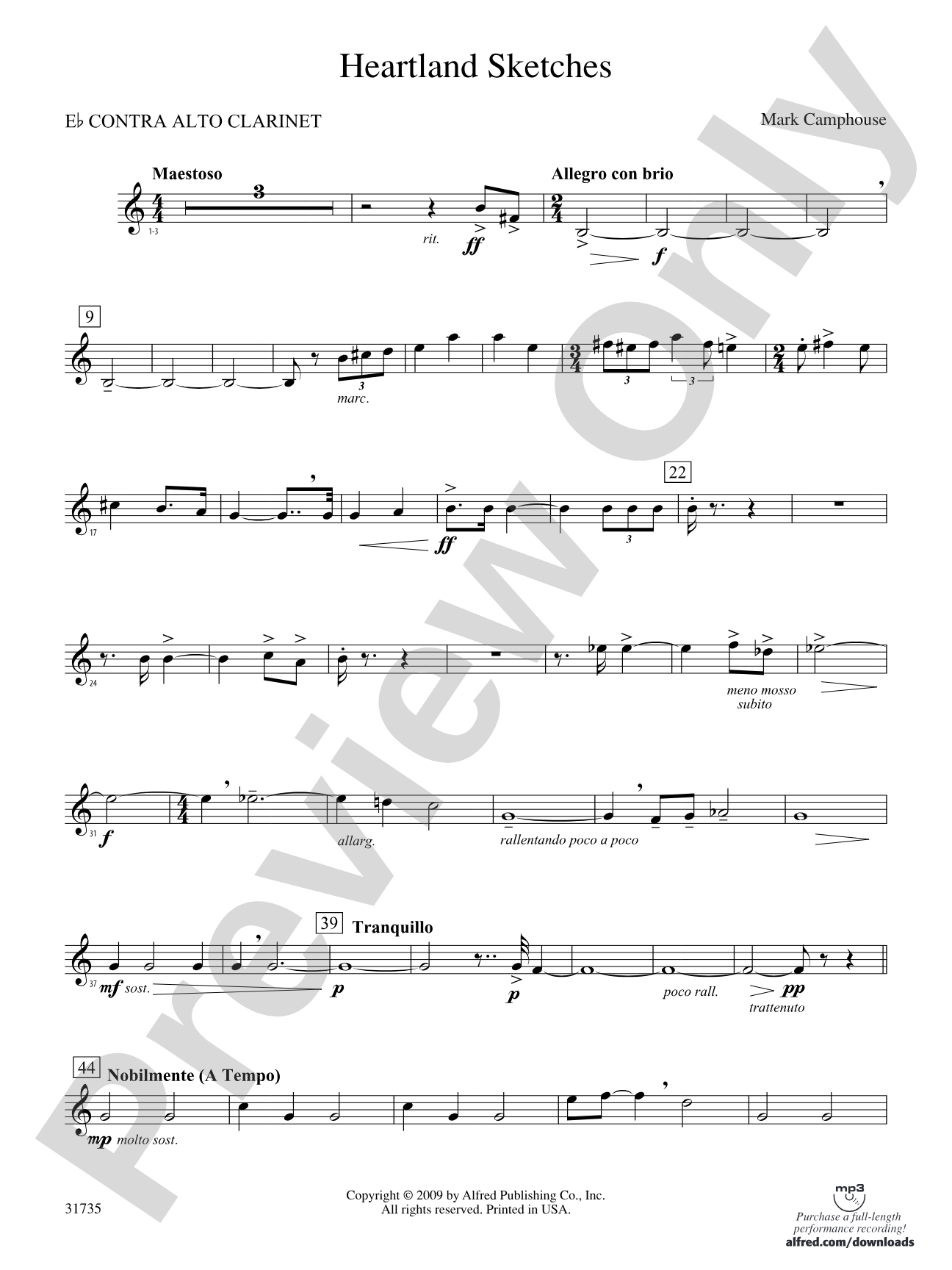 Heartland Sketches: (wp) E-flat Contrabass Clarinet