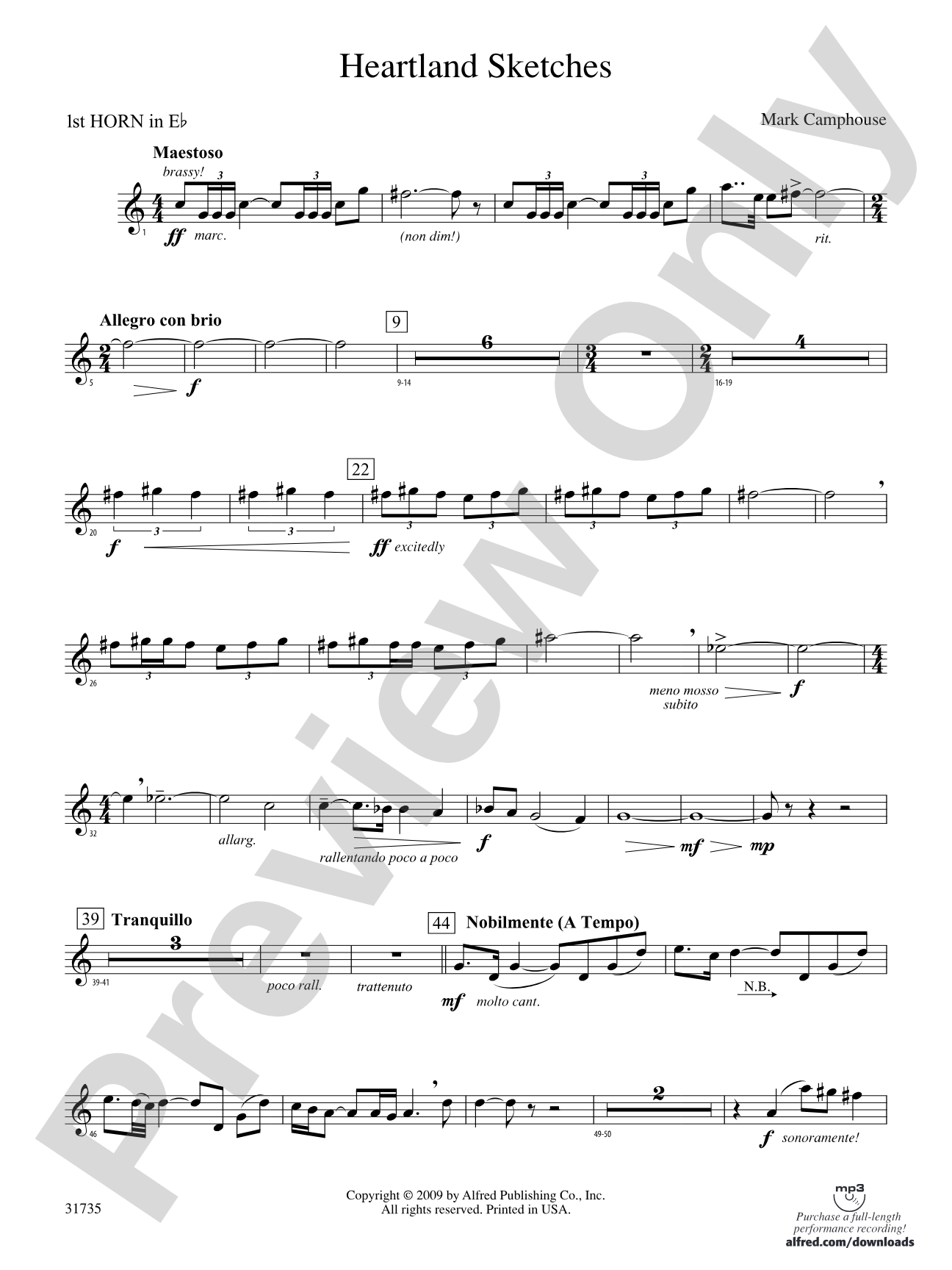 Heartland Sketches: (wp) 1st Horn in E-flat