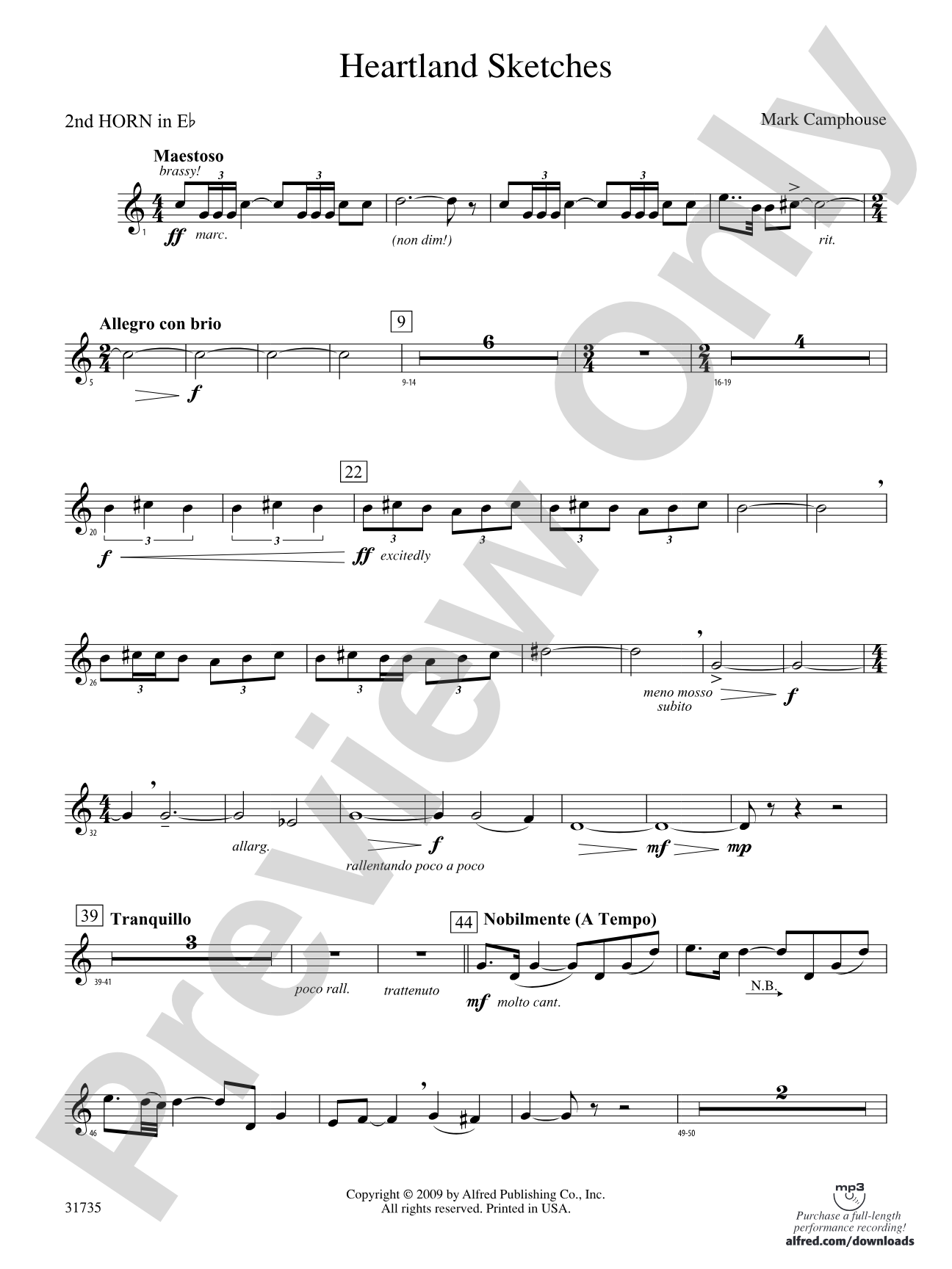Heartland Sketches: (wp) 2nd Horn in E-flat