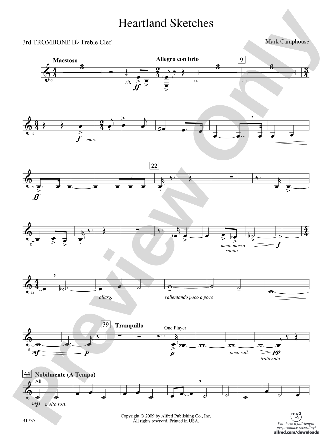 Heartland Sketches: (wp) 3rd B-flat Trombone T.C.
