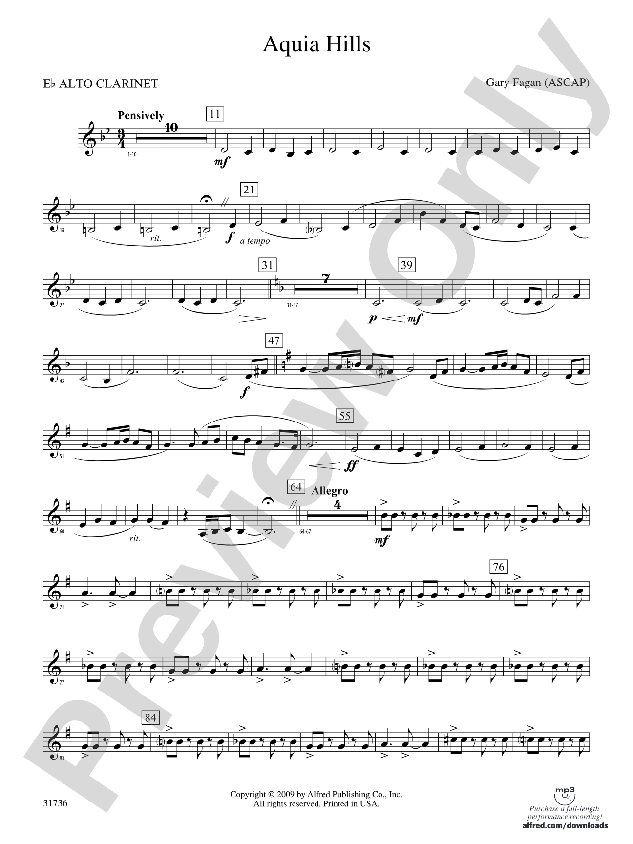 Aquia Hills: (wp) E-flat Alto Clarinet