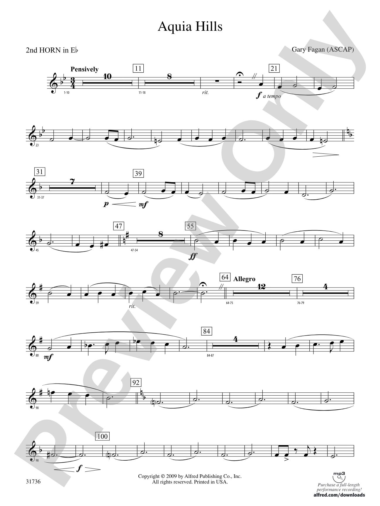 Aquia Hills: (wp) 2nd Horn in E-flat