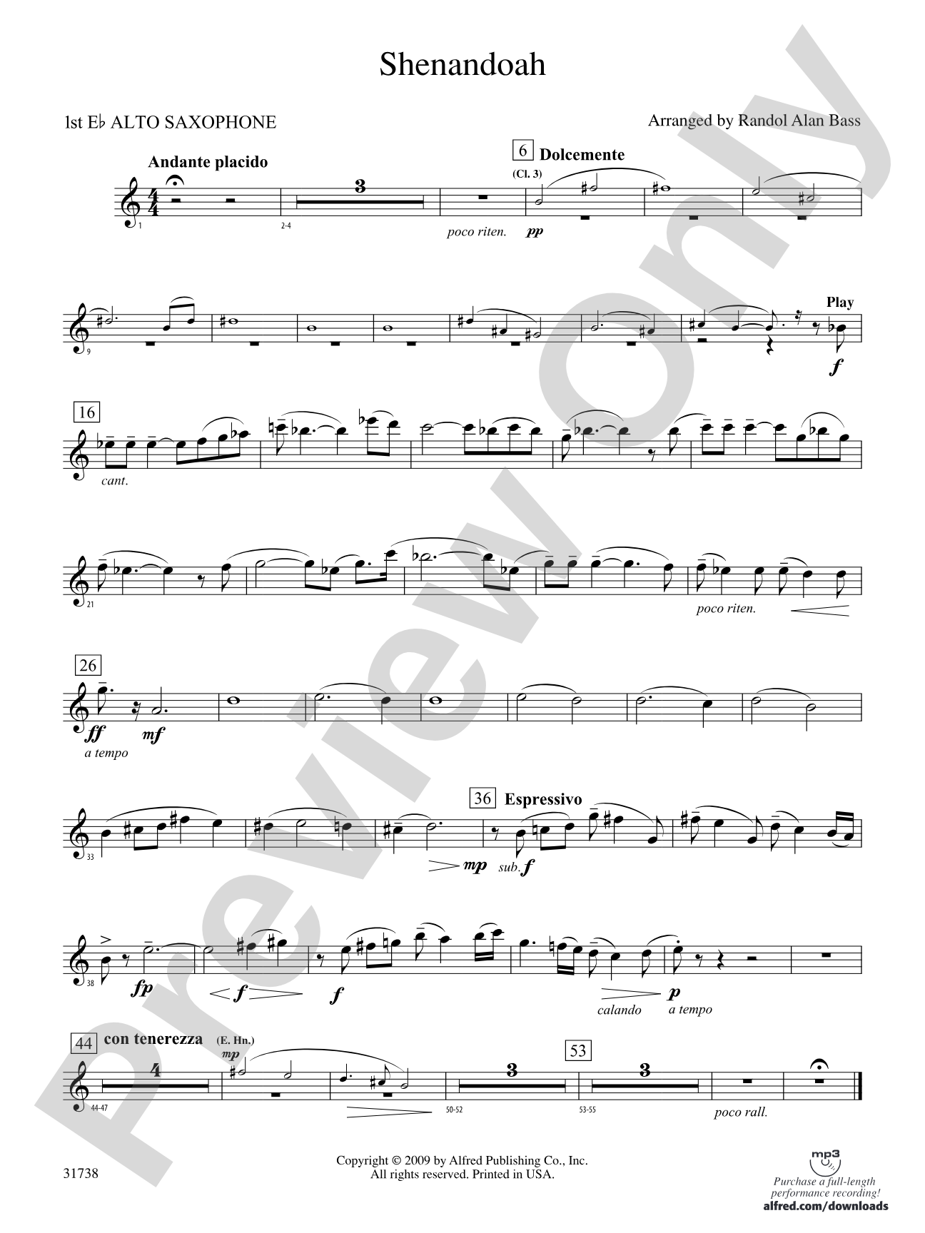 Shenandoah: E-flat Alto Saxophone