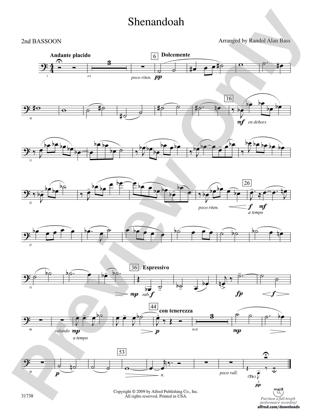 Shenandoah: 2nd Bassoon