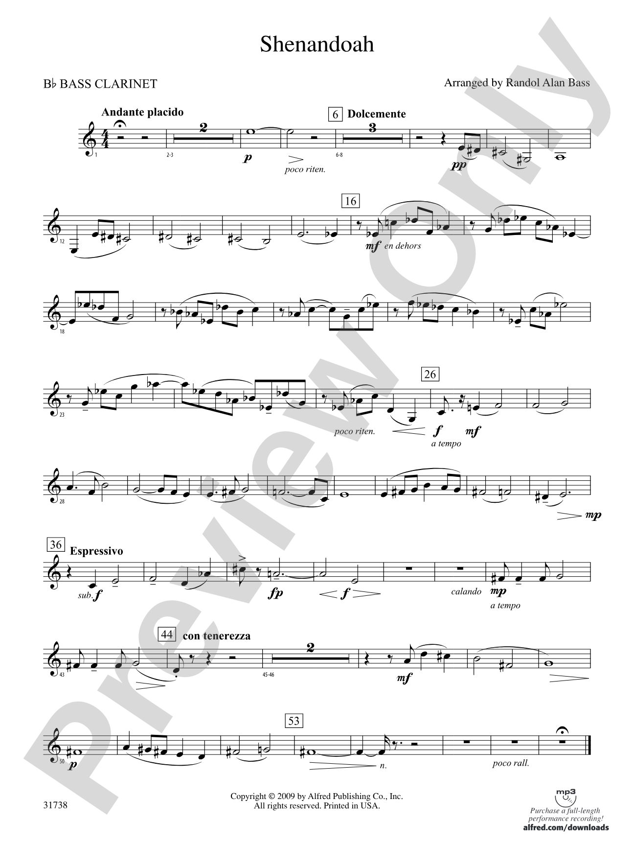 Shenandoah: B-flat Bass Clarinet