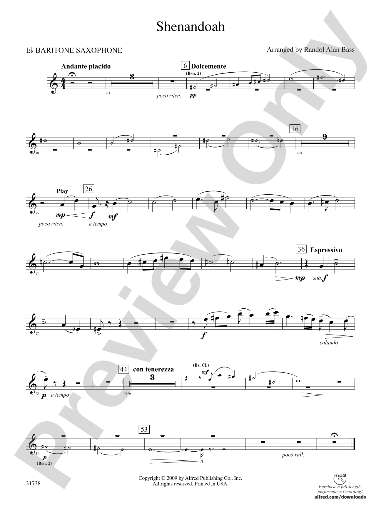 Shenandoah: E-flat Baritone Saxophone