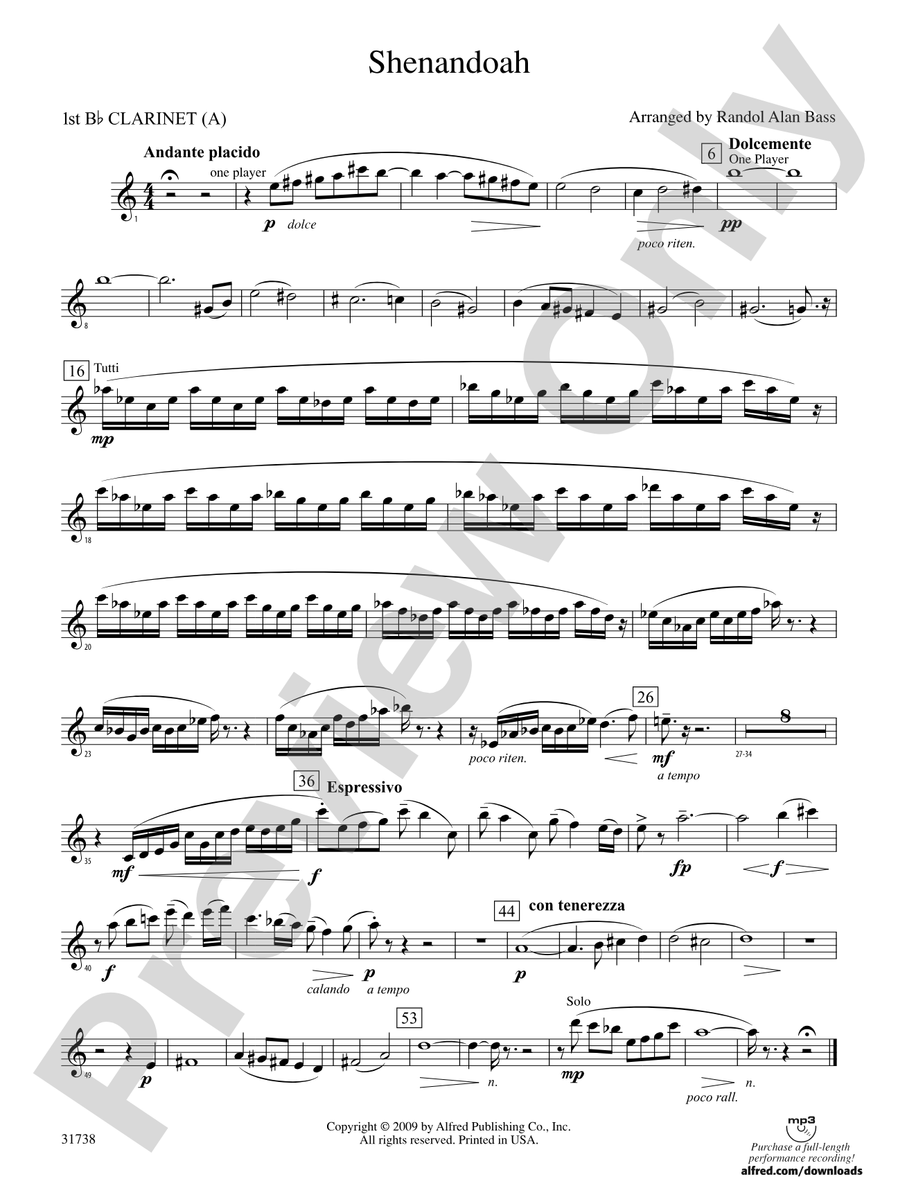 Shenandoah: 1st B-flat Clarinet