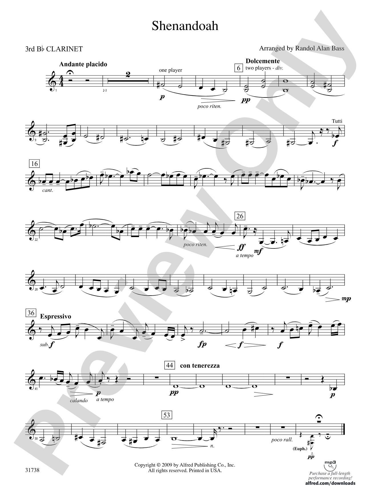 Shenandoah: 4th B-flat Clarinet