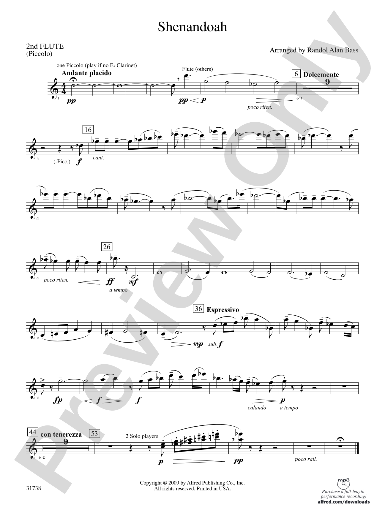 Shenandoah: 2nd Flute