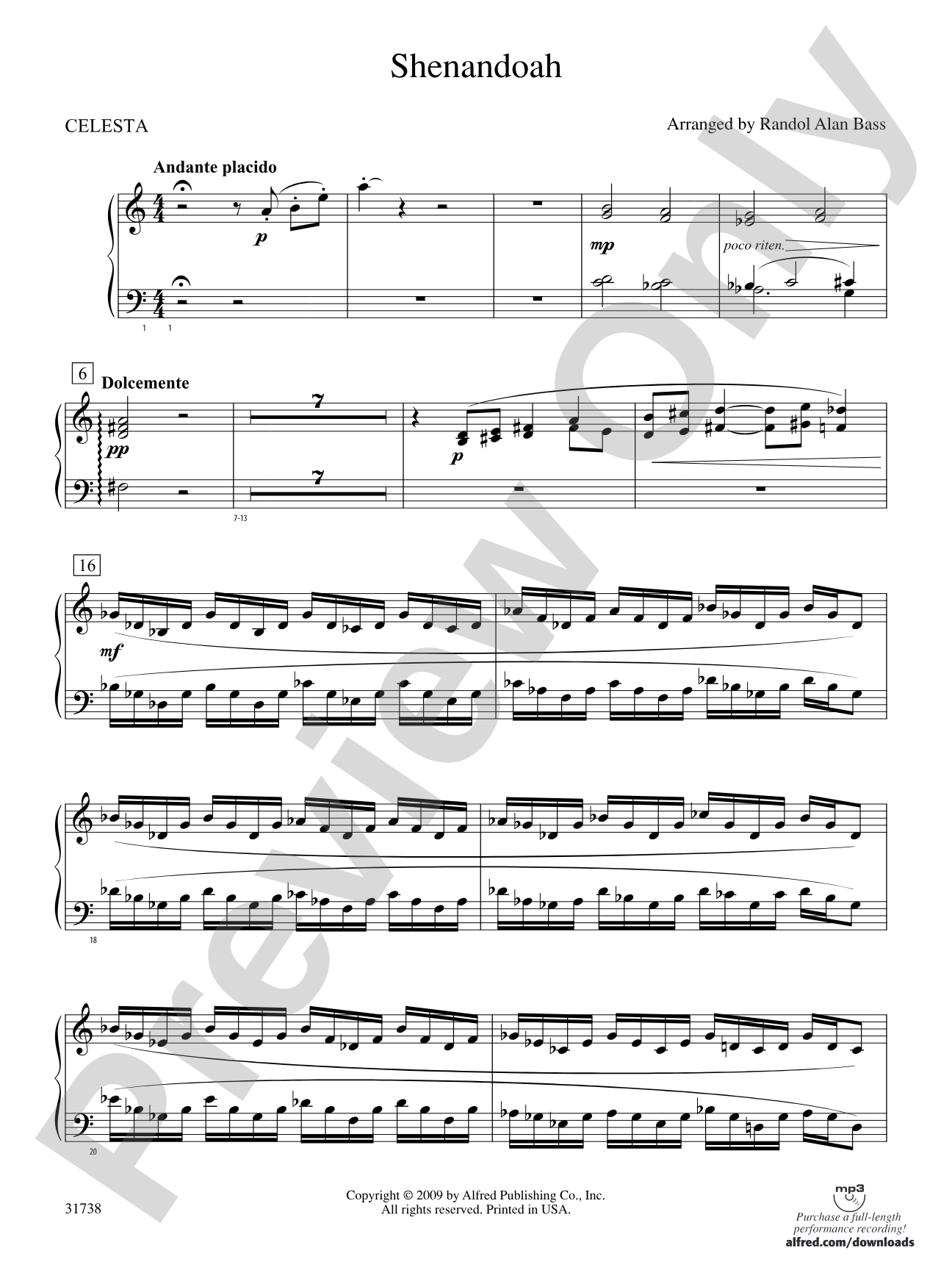 Shenandoah: Piano Accompaniment