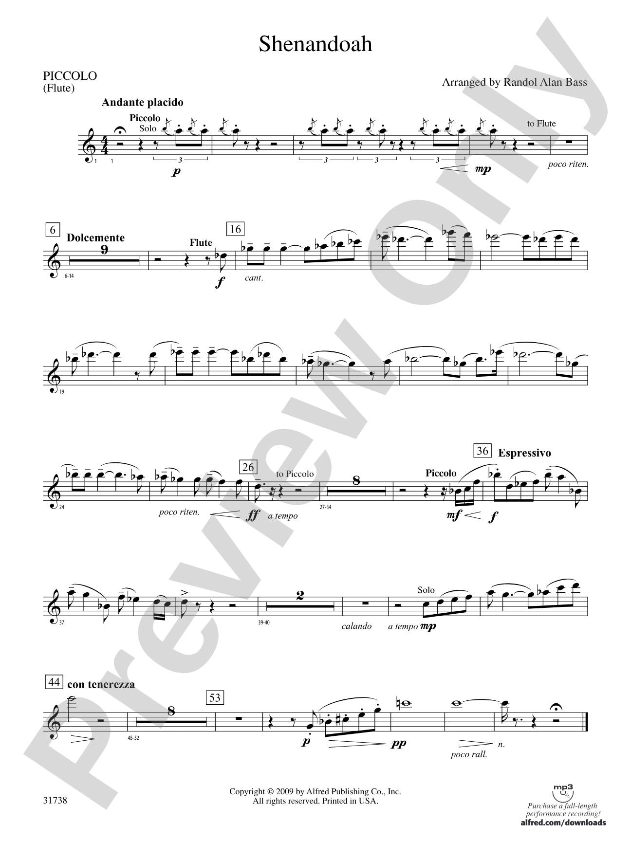 Shenandoah: Piccolo