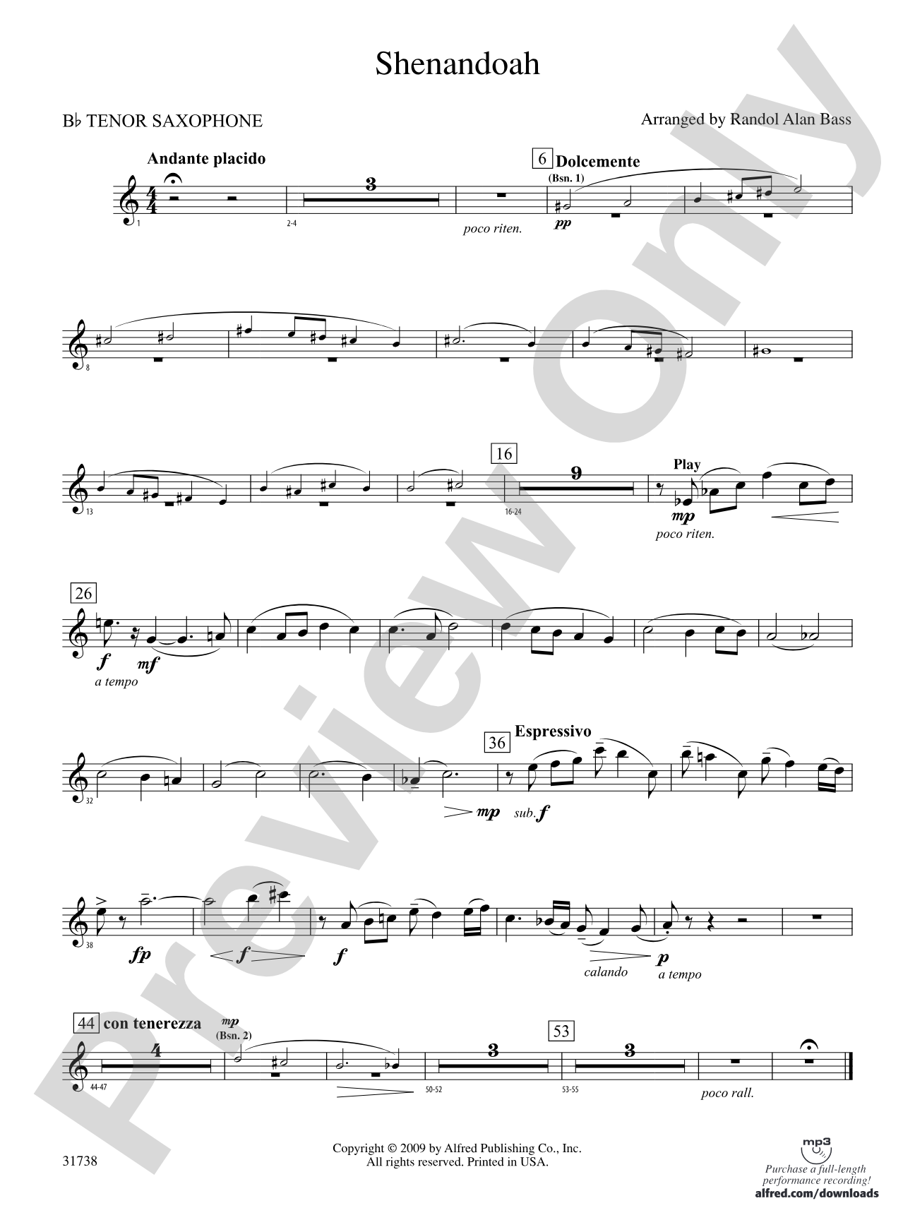 Shenandoah: B-flat Tenor Saxophone