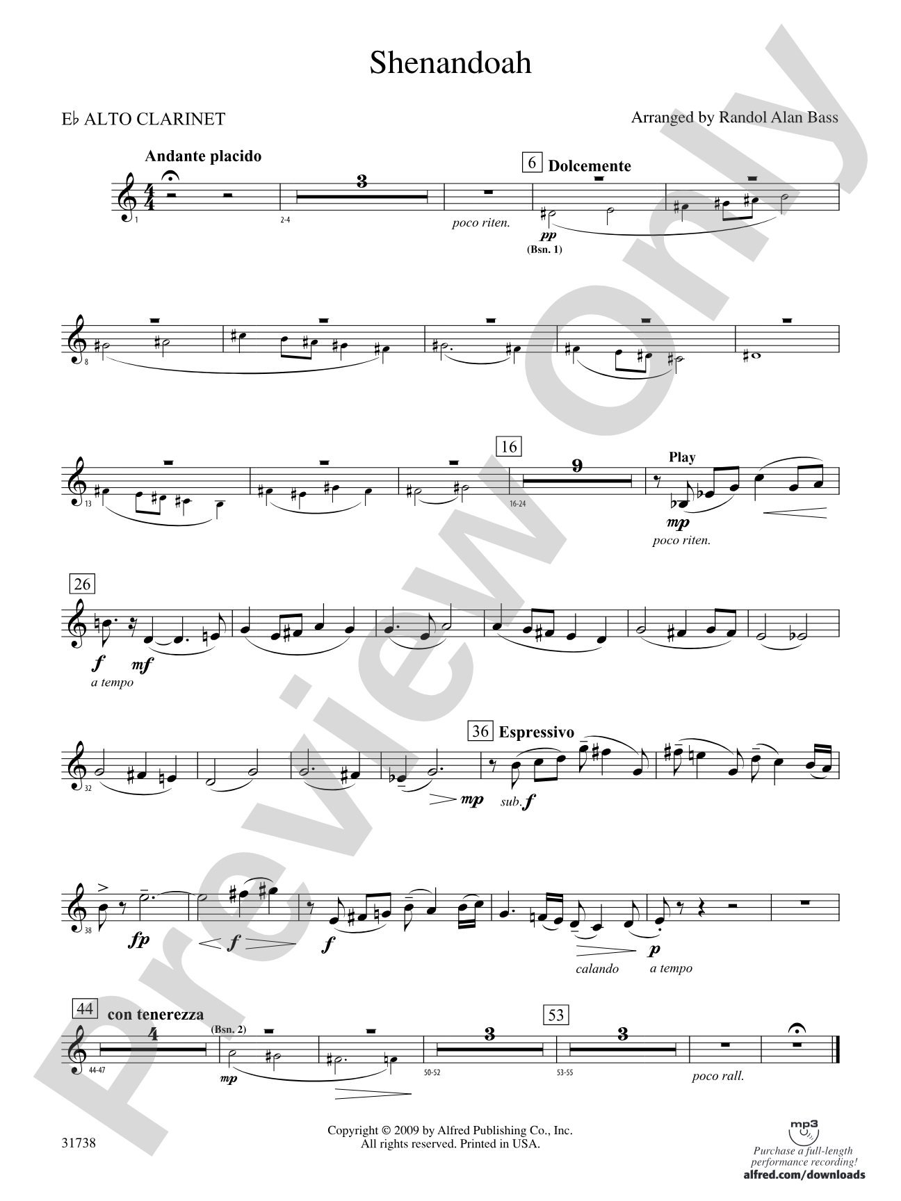 Shenandoah: (wp) E-flat Alto Clarinet