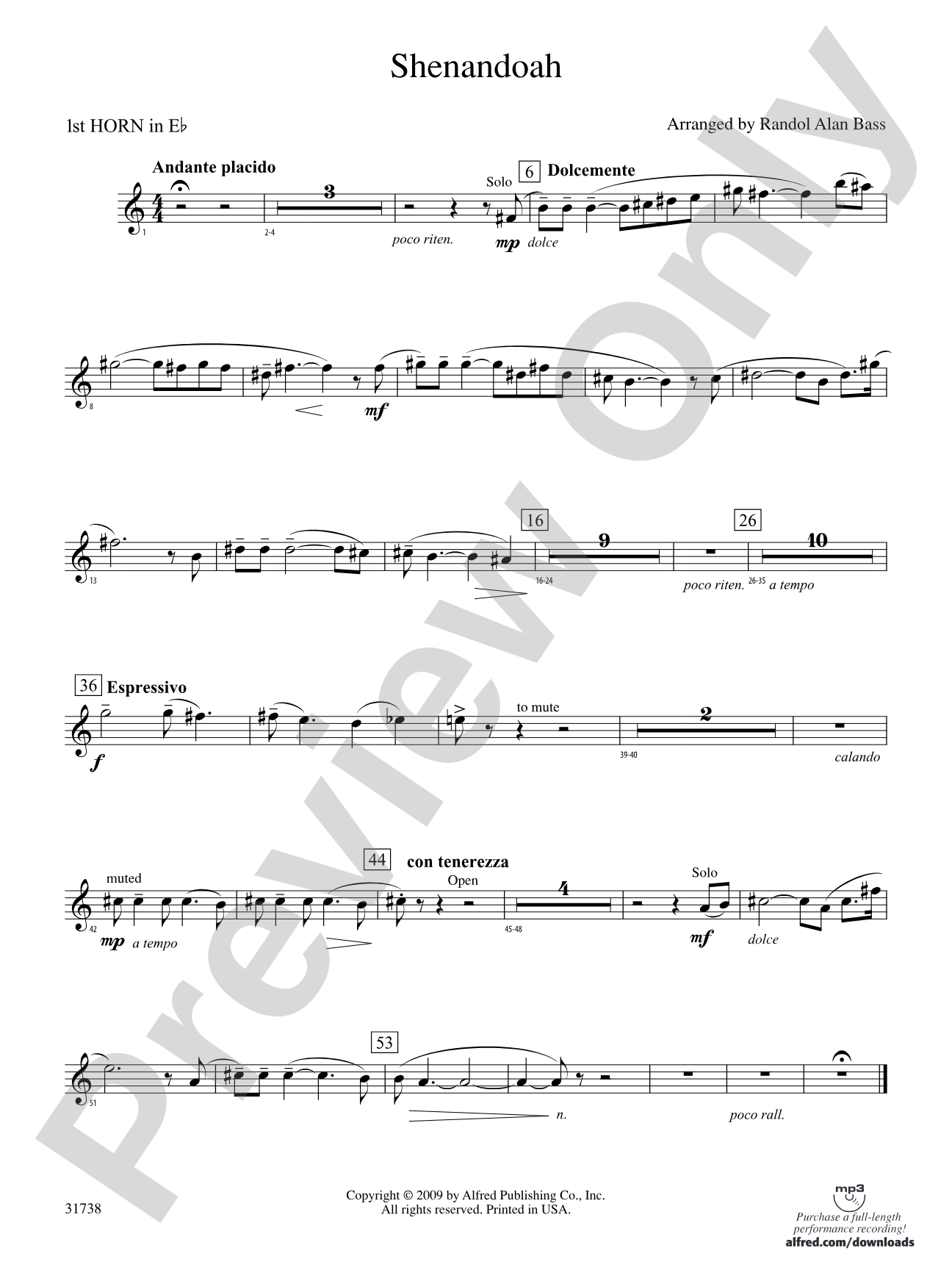 Shenandoah: (wp) 1st Horn in E-flat