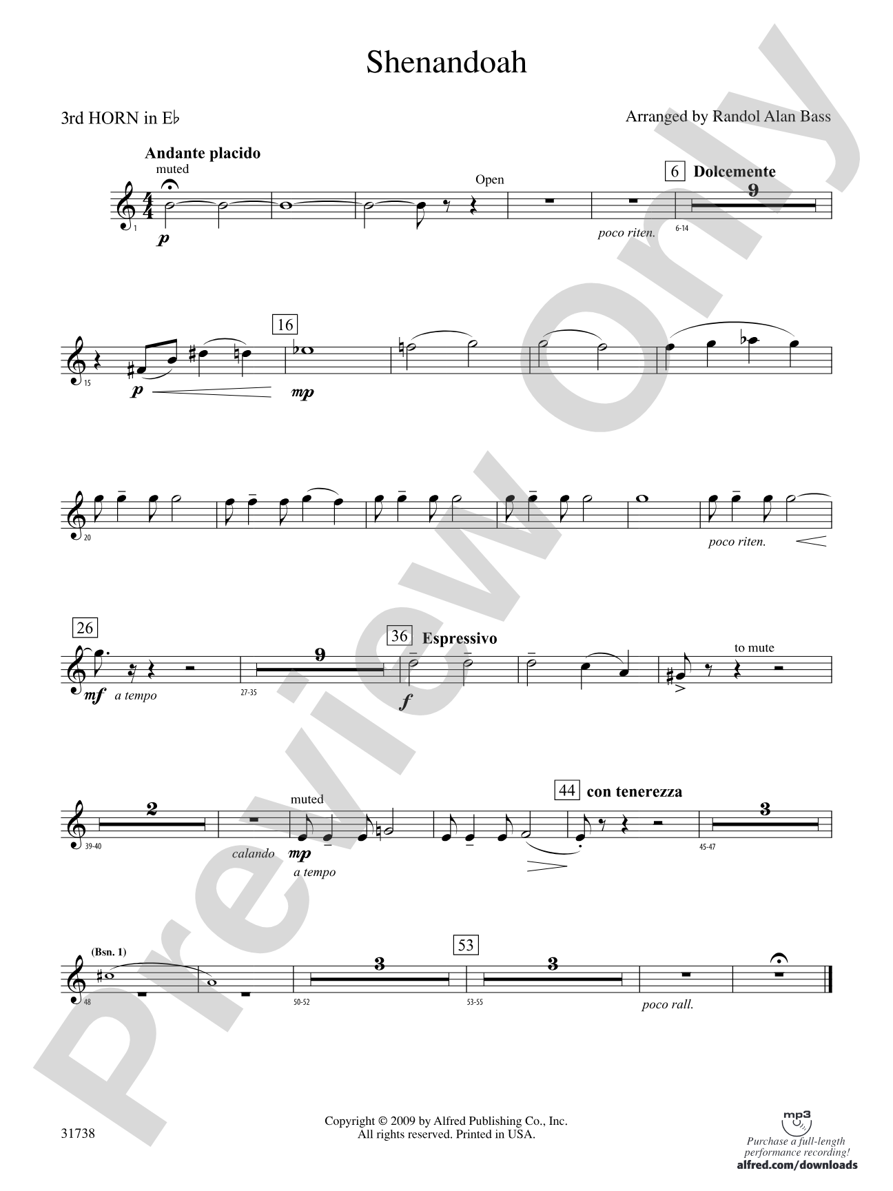 Shenandoah: (wp) 3rd Horn in E-flat