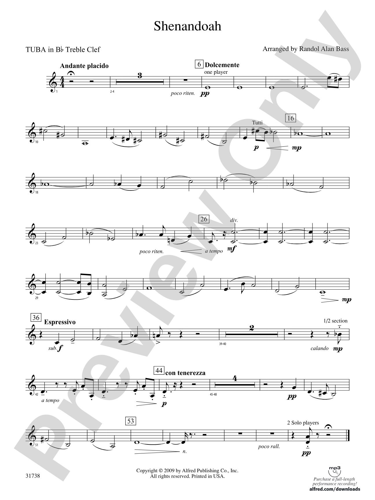 Shenandoah: (wp) B-flat Tuba T.C.
