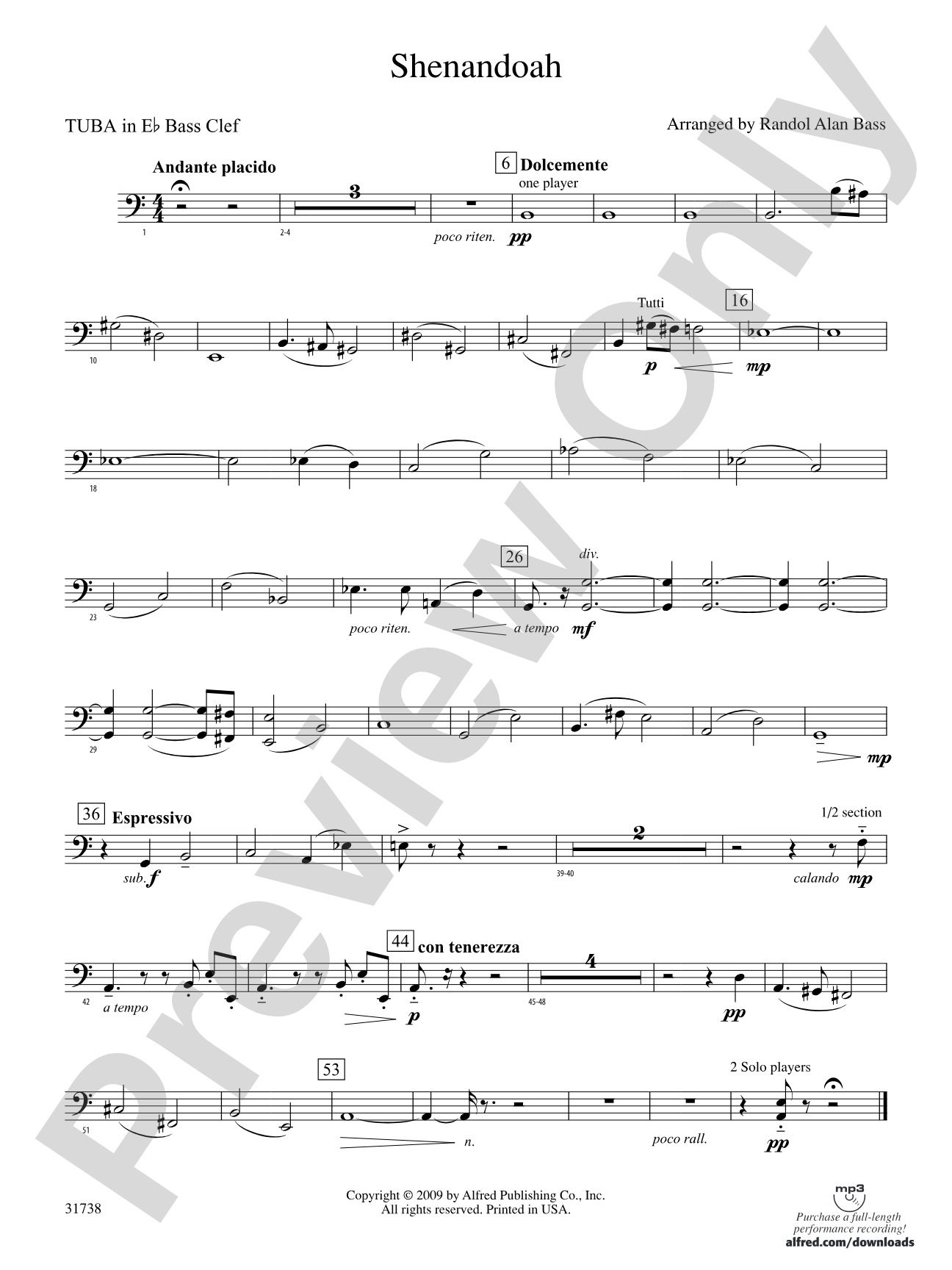 Shenandoah: (wp) E-flat Tuba B.C.