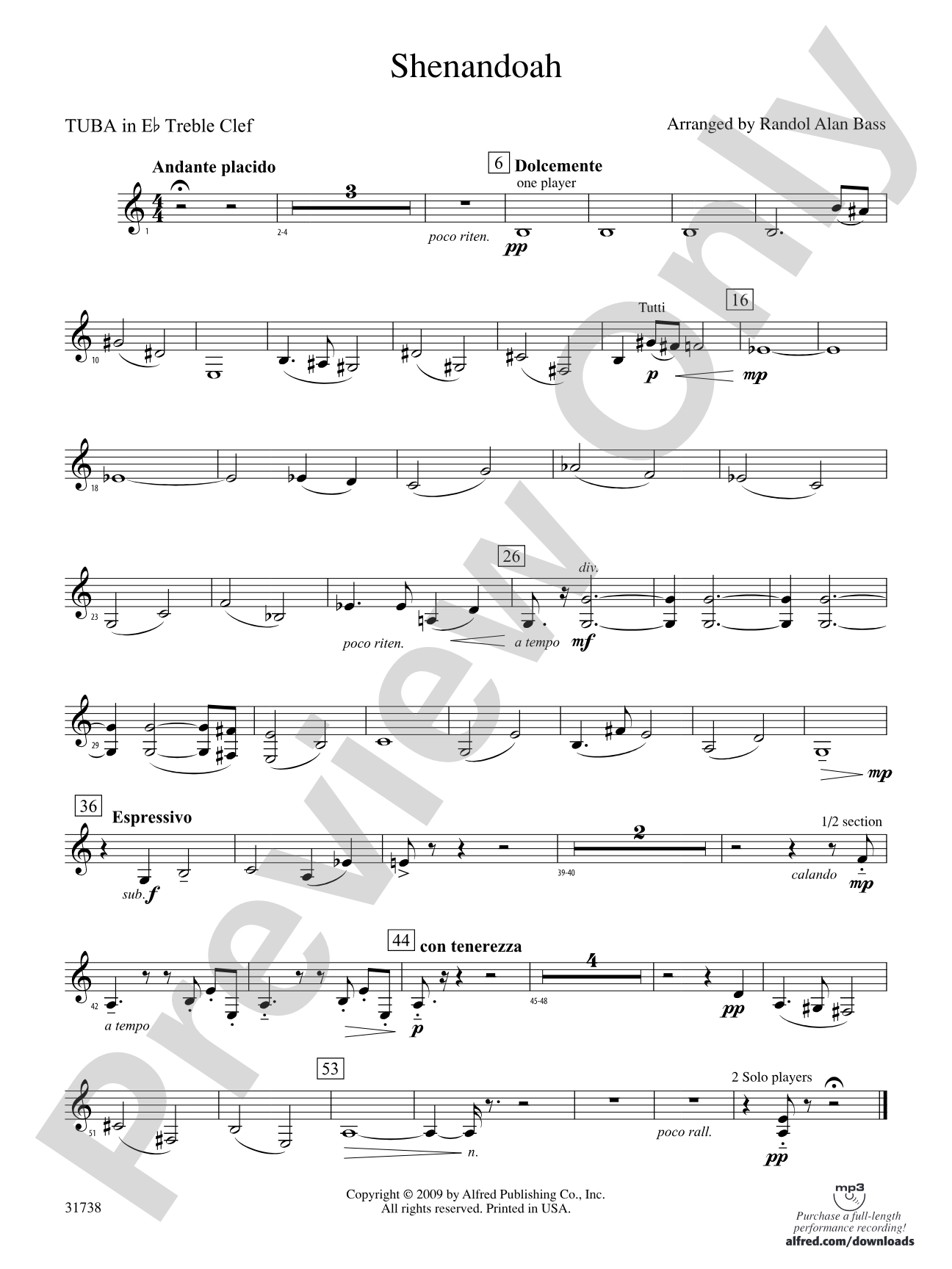 Shenandoah: (wp) E-flat Tuba T.C.