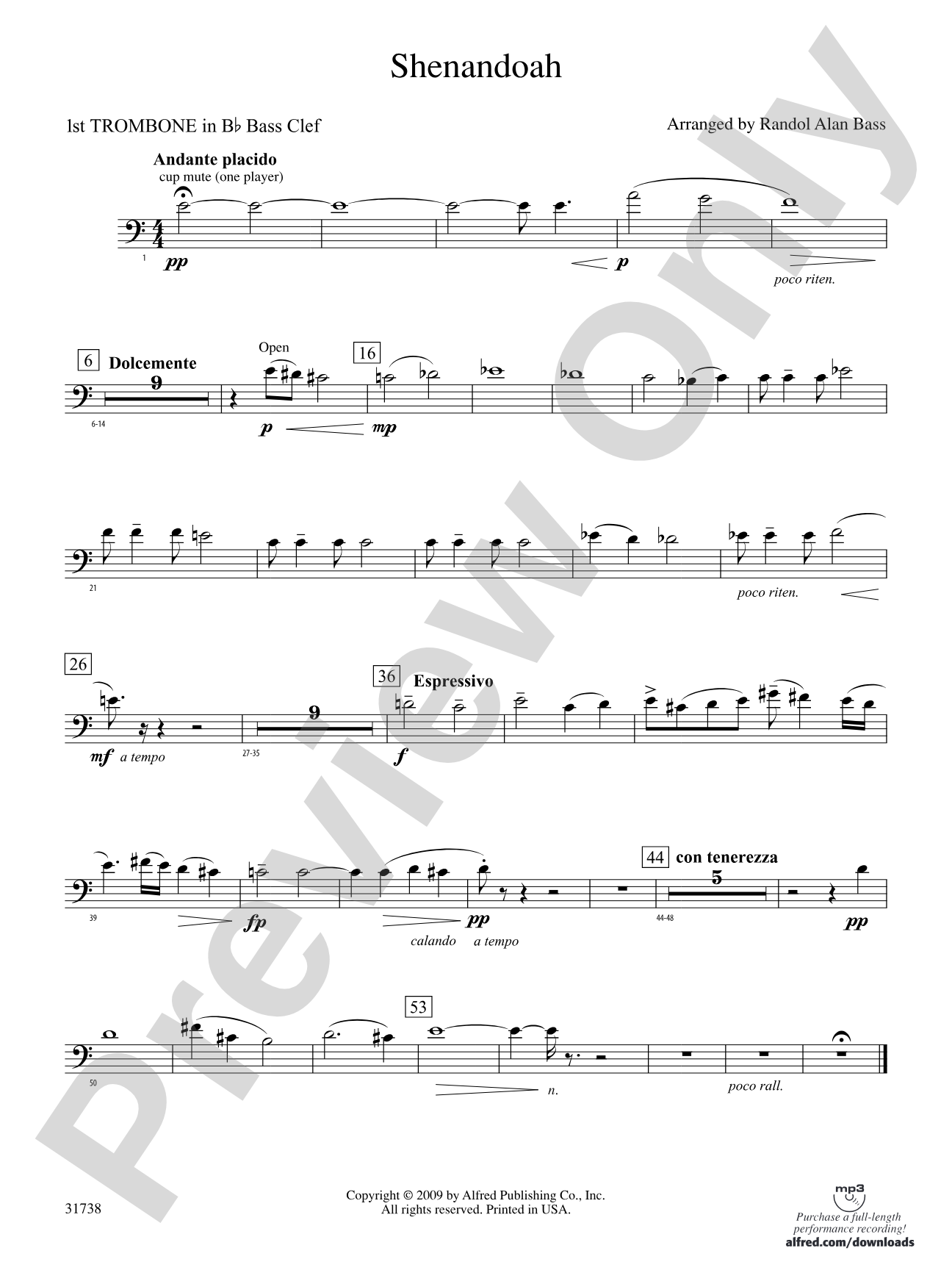 Shenandoah: (wp) 1st B-flat Trombone B.C.