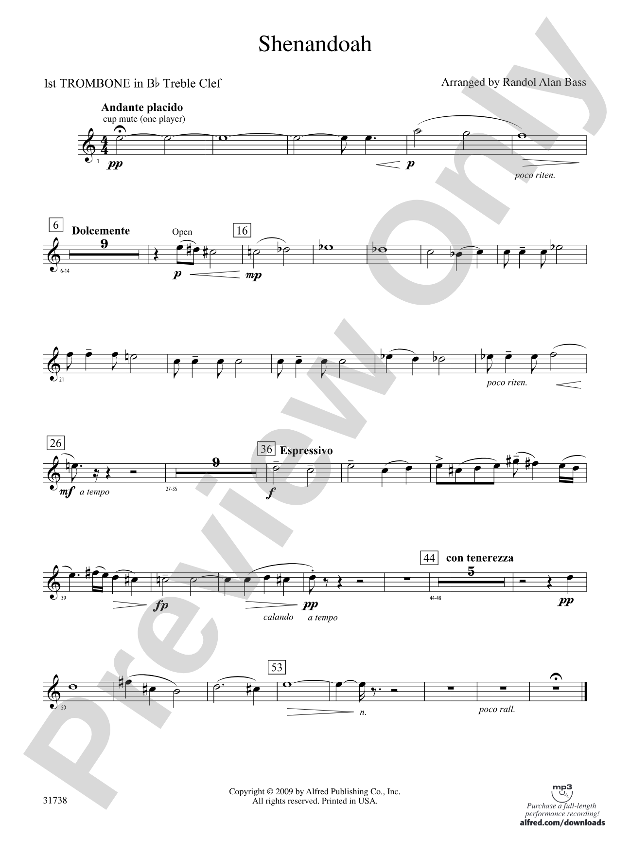 Shenandoah: (wp) 1st B-flat Trombone T.C.