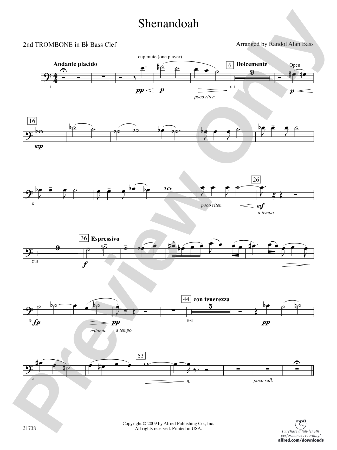 Shenandoah: (wp) 2nd B-flat Trombone B.C.