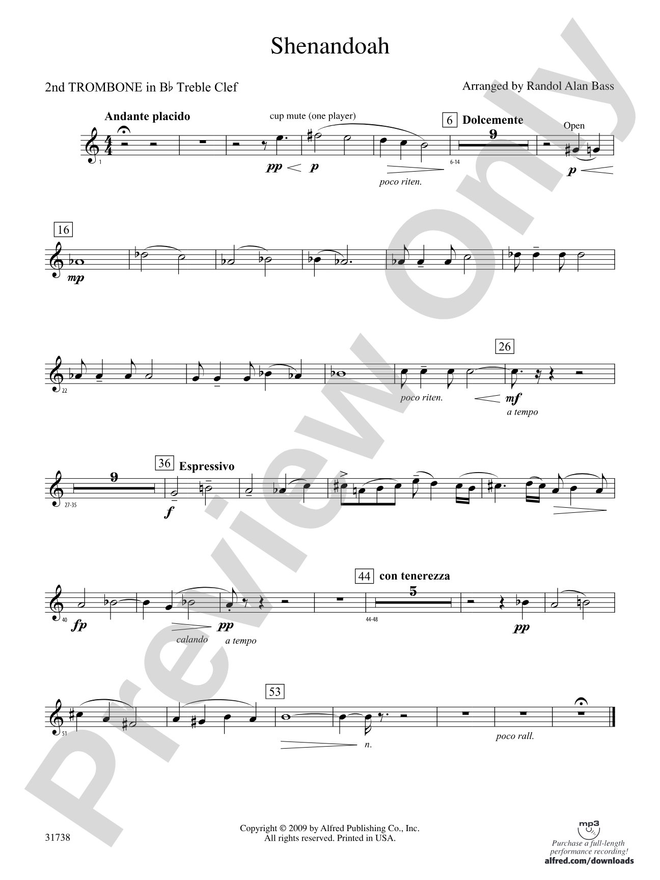 Shenandoah: (wp) 2nd B-flat Trombone T.C.